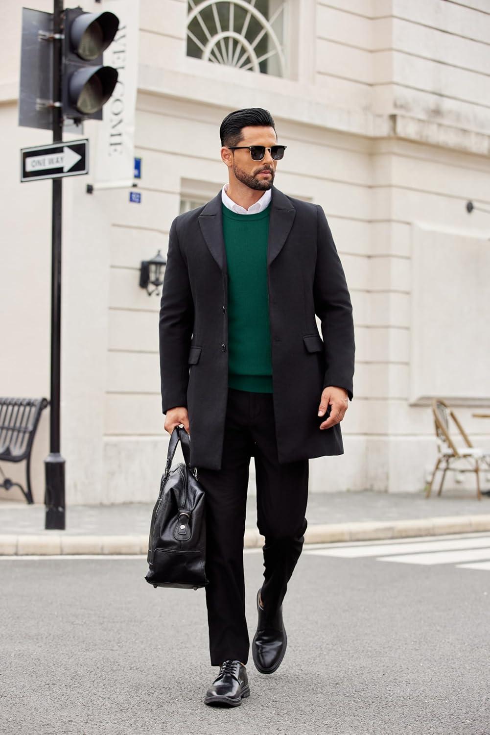 imageCOOFANDY Mens Crewneck Sweater Dress Long Sleeve Pullover Sweater Knit Lightweight SweatersGreen