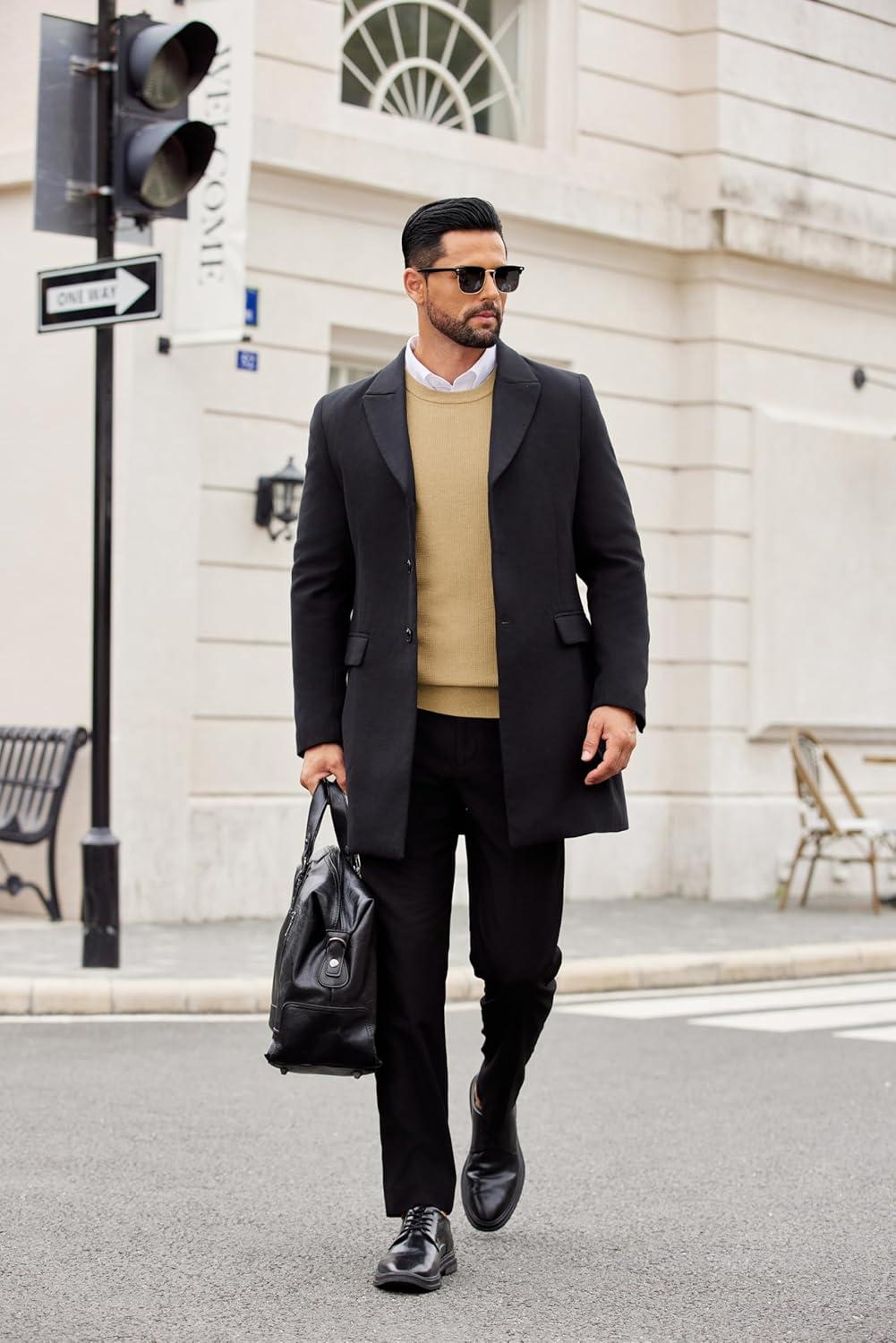 imageCOOFANDY Mens Crewneck Sweater Dress Long Sleeve Pullover Sweater Knit Lightweight SweatersKhaki