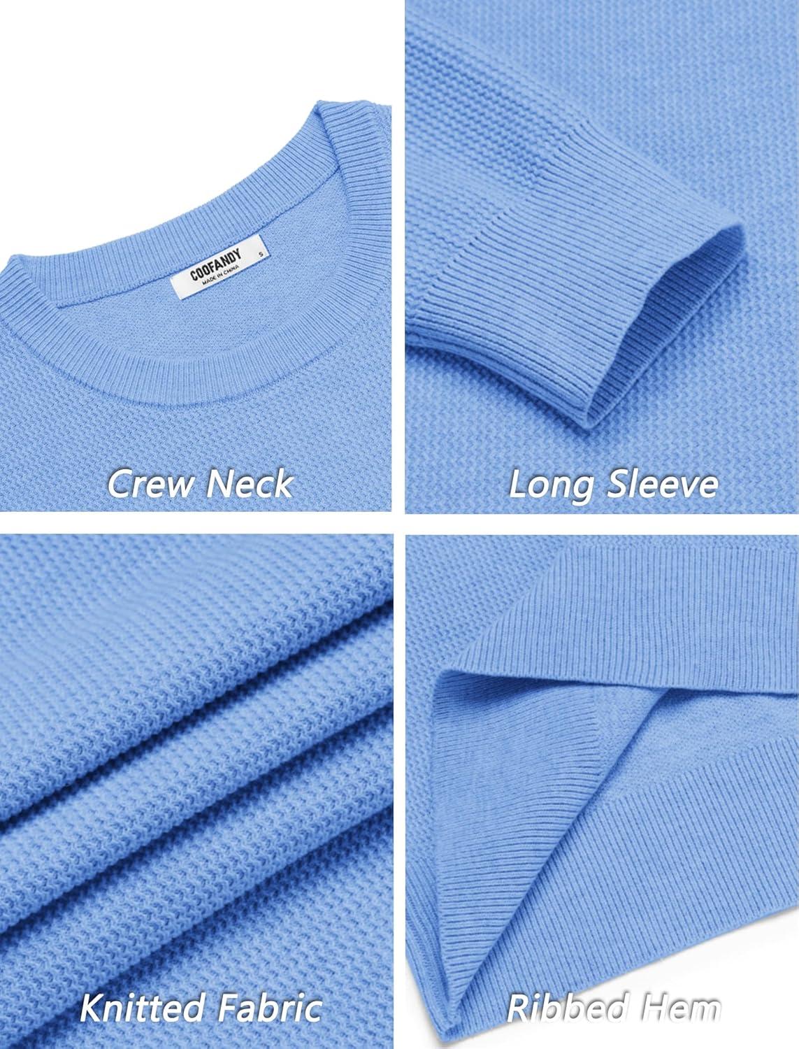 imageCOOFANDY Mens Crewneck Sweater Dress Long Sleeve Pullover Sweater Knit Lightweight SweatersLight Blue
