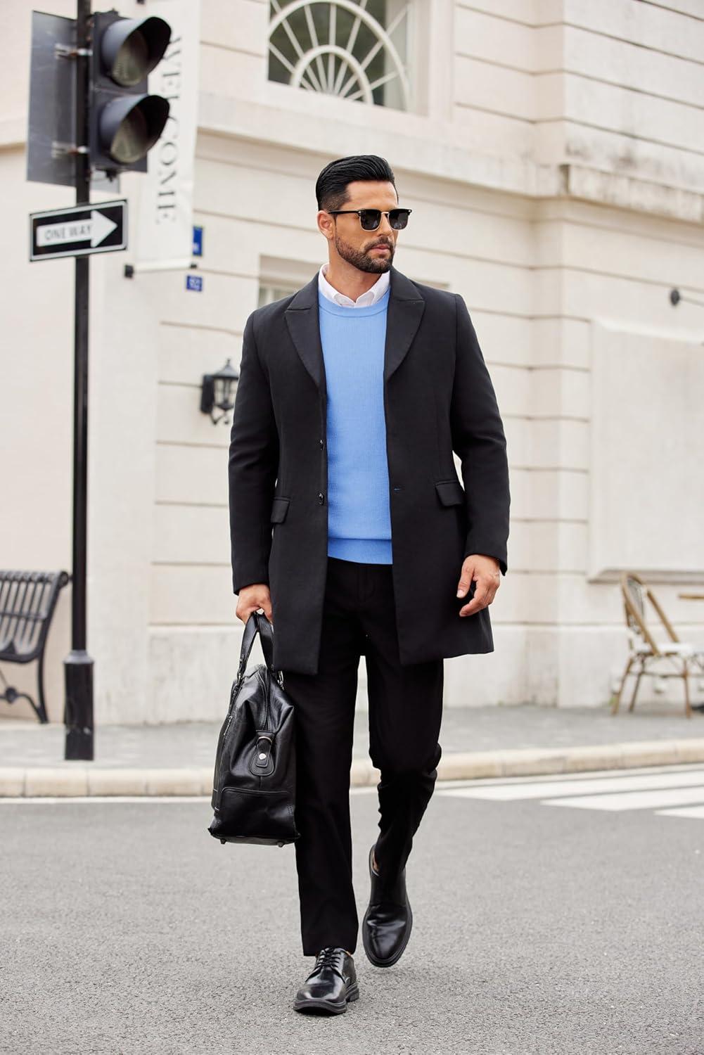 imageCOOFANDY Mens Crewneck Sweater Dress Long Sleeve Pullover Sweater Knit Lightweight SweatersLight Blue