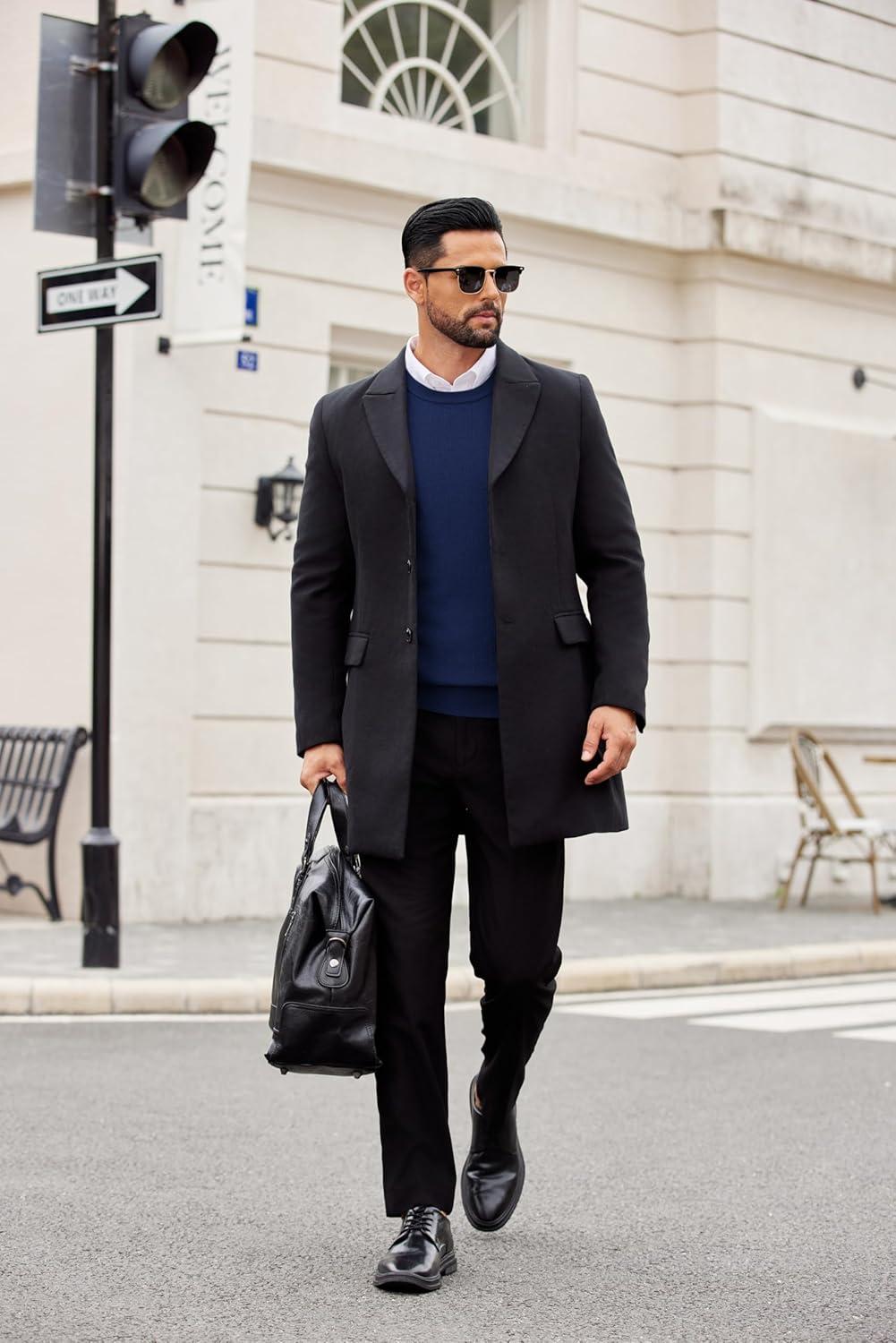 imageCOOFANDY Mens Crewneck Sweater Dress Long Sleeve Pullover Sweater Knit Lightweight SweatersNavy Blue