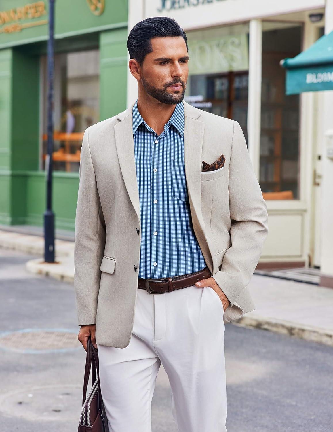 imageCOOFANDY Mens Dress Shirts Long Sleeve Plaid Button Down Shirt Business Casual Stretch Shirts with PocketBlue Plaid