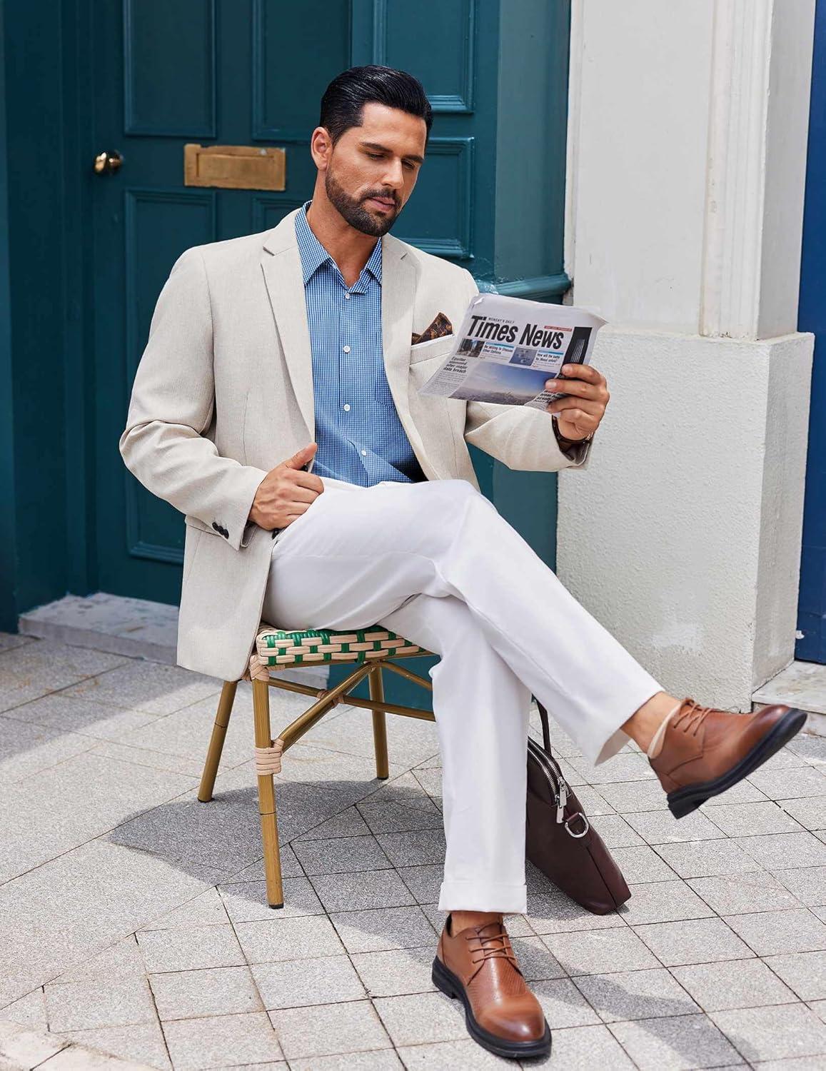 imageCOOFANDY Mens Dress Shirts Long Sleeve Plaid Button Down Shirt Business Casual Stretch Shirts with PocketBlue Plaid