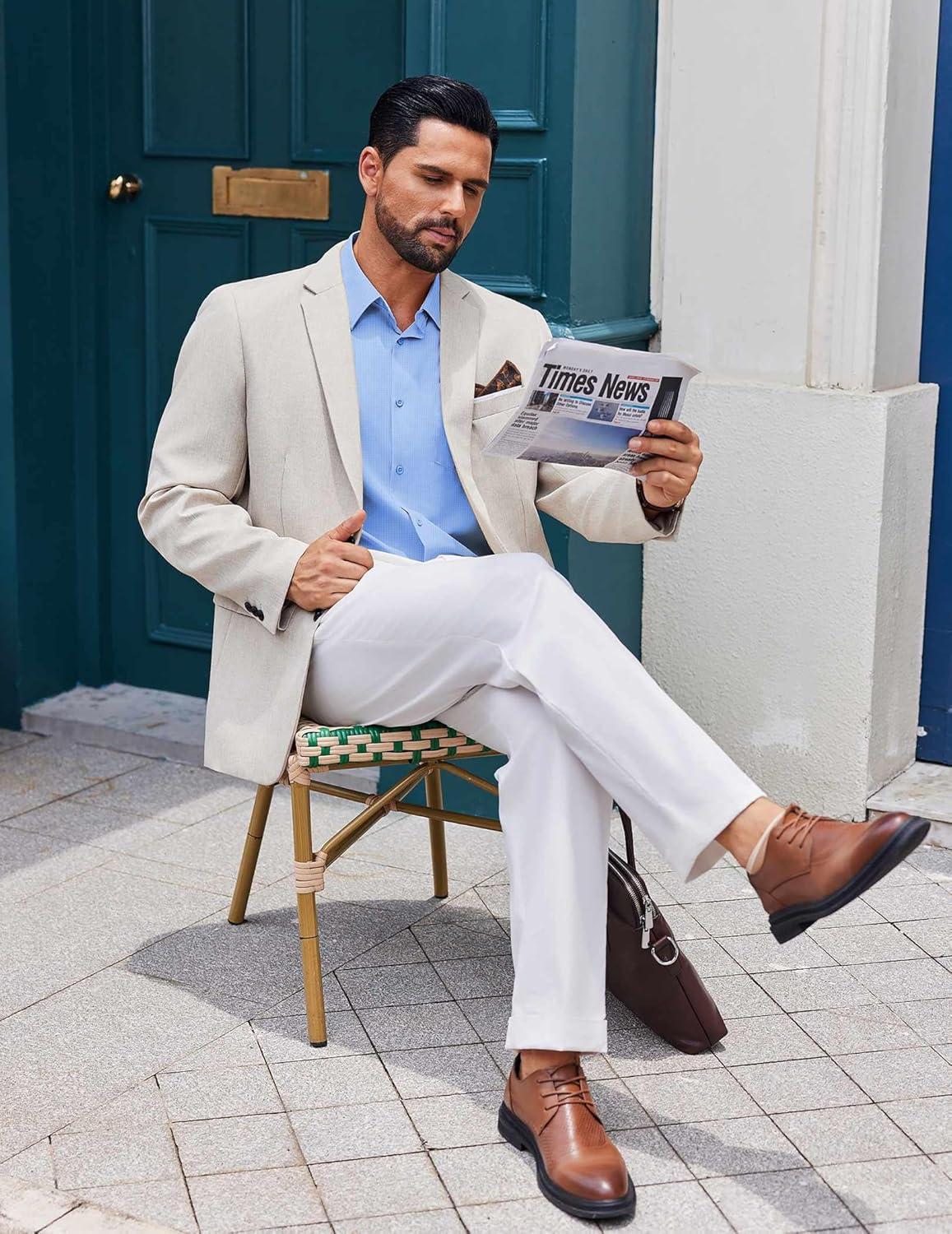 imageCOOFANDY Mens Dress Shirts Long Sleeve Plaid Button Down Shirt Business Casual Stretch Shirts with PocketLight Blue Plaid