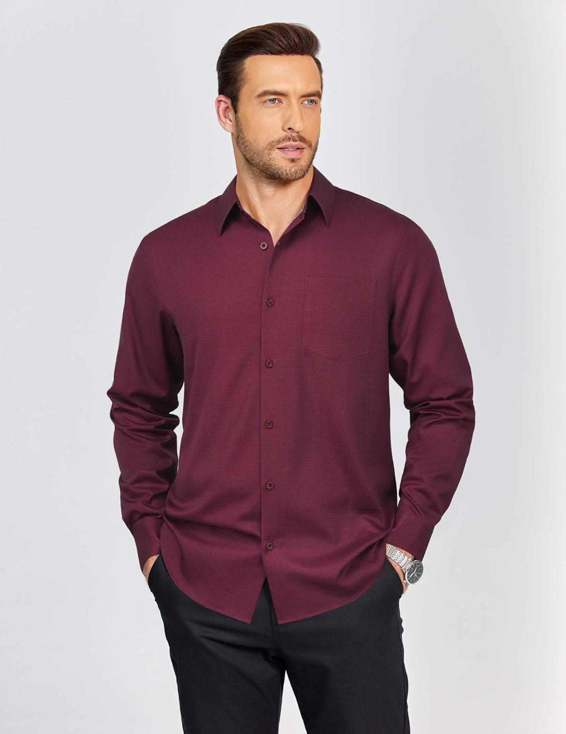 imageCOOFANDY Mens Dress Shirts Long Sleeve Plaid Button Down Shirt Business Casual Stretch Shirts with PocketRed Black Plaid