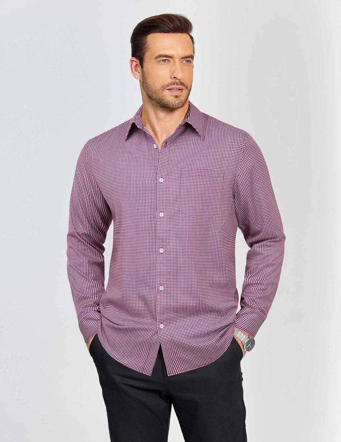 imageCOOFANDY Mens Dress Shirts Long Sleeve Plaid Button Down Shirt Business Casual Stretch Shirts with PocketRed Blue Plaid