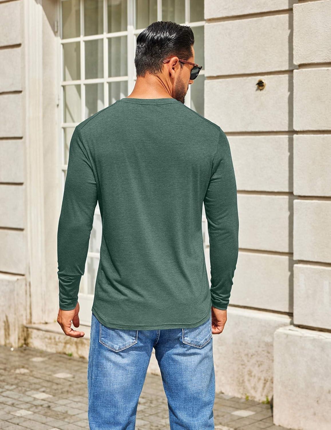 imageCOOFANDY Mens Henley Shirts Long Sleeve TShirt Lightweight Fashion Casual Pullover Tee ShirtGreen