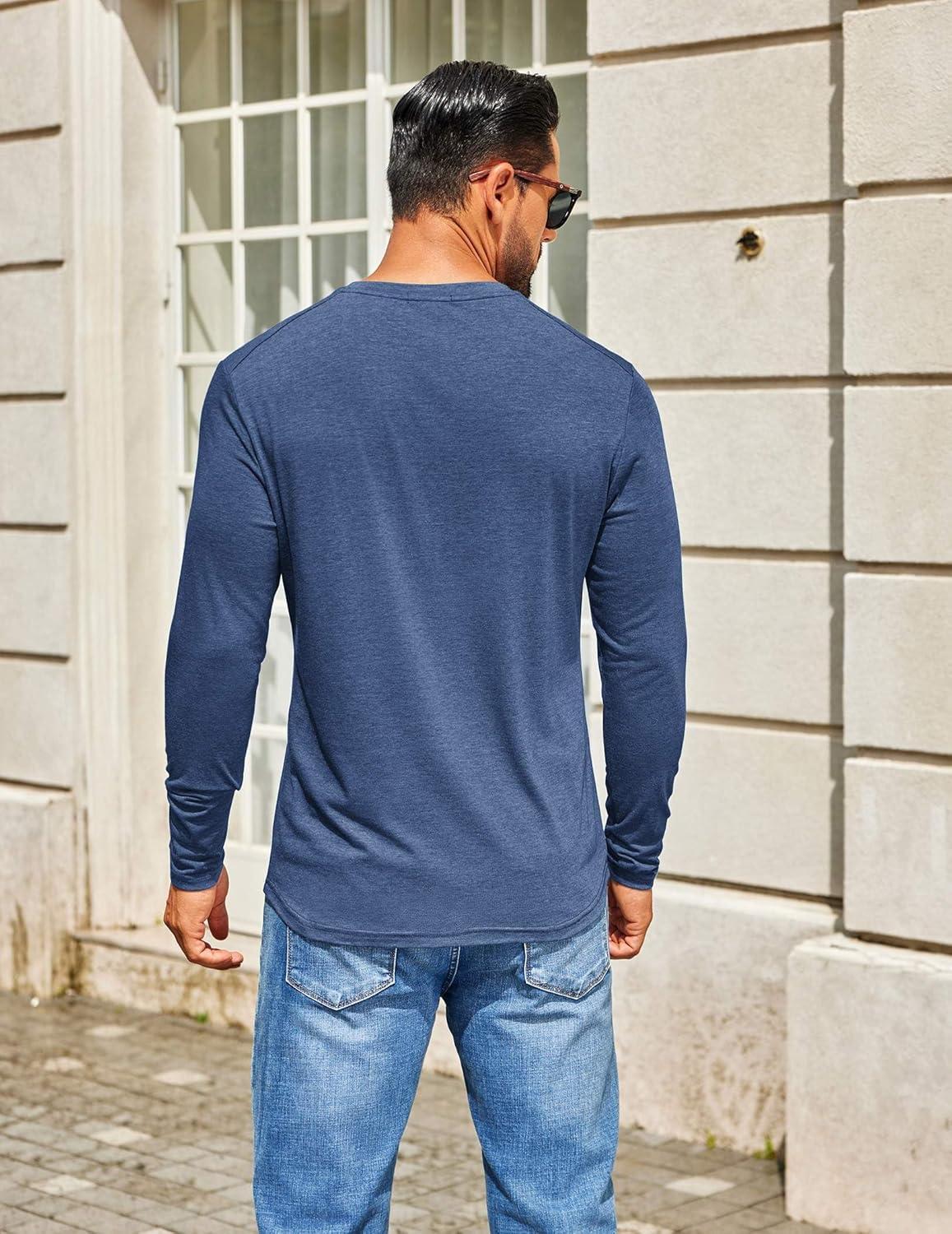 imageCOOFANDY Mens Henley Shirts Long Sleeve TShirt Lightweight Fashion Casual Pullover Tee ShirtNavy