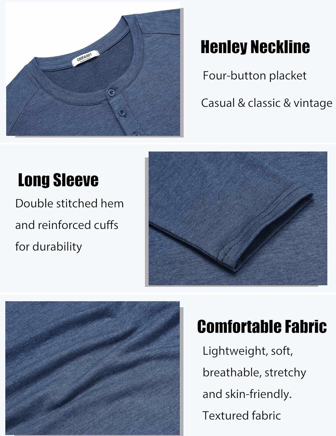 imageCOOFANDY Mens Henley Shirts Long Sleeve TShirt Lightweight Fashion Casual Pullover Tee ShirtNavy