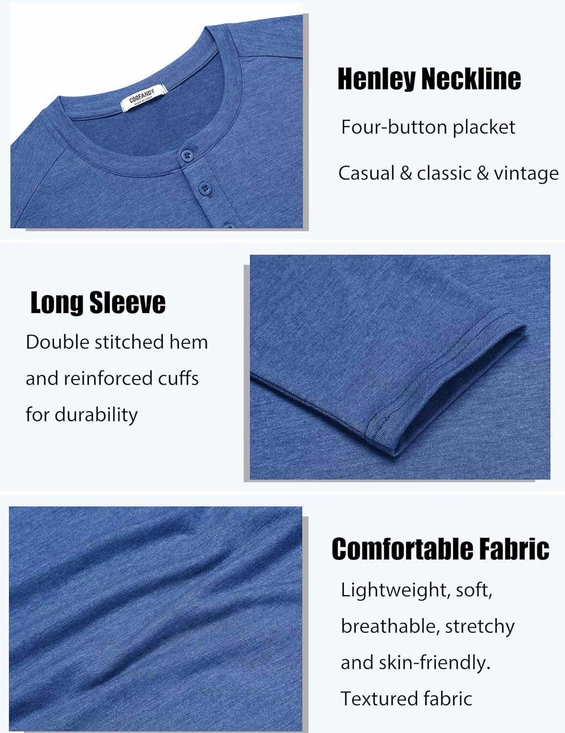 imageCOOFANDY Mens Henley Shirts Long Sleeve TShirt Lightweight Fashion Casual Pullover Tee ShirtRoyal Blue