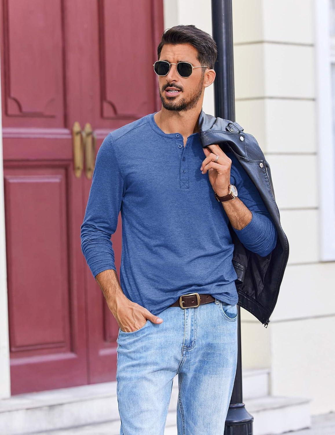 imageCOOFANDY Mens Henley Shirts Long Sleeve TShirt Lightweight Fashion Casual Pullover Tee ShirtRoyal Blue