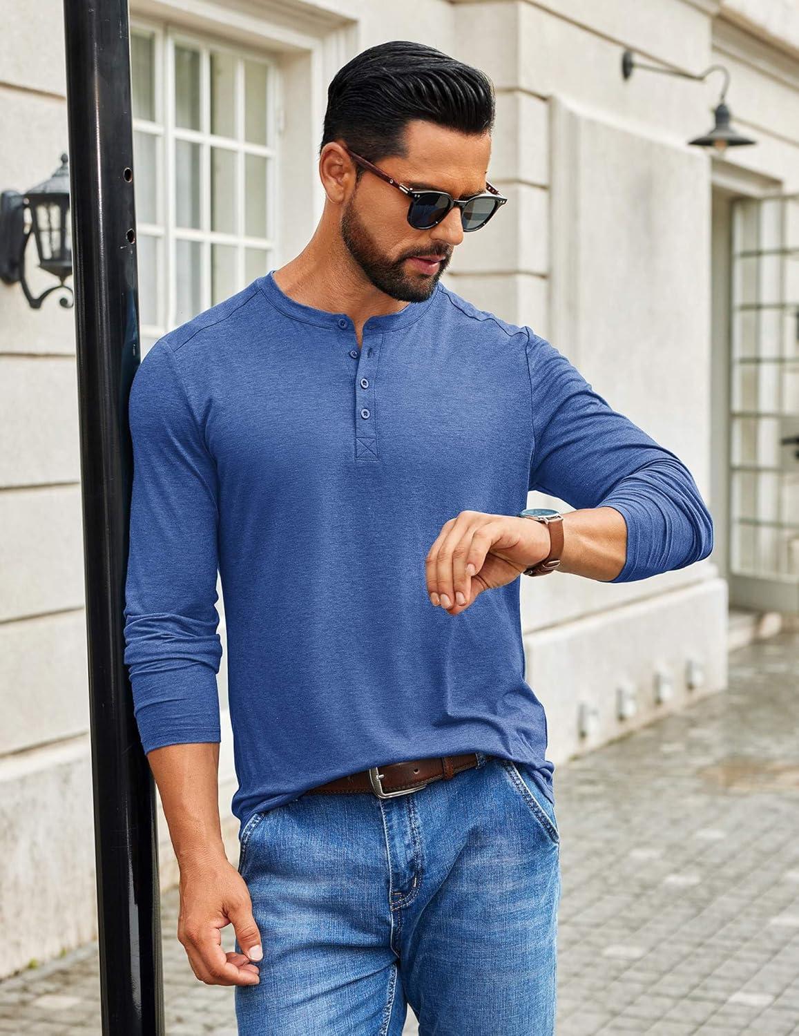 imageCOOFANDY Mens Henley Shirts Long Sleeve TShirt Lightweight Fashion Casual Pullover Tee ShirtRoyal Blue