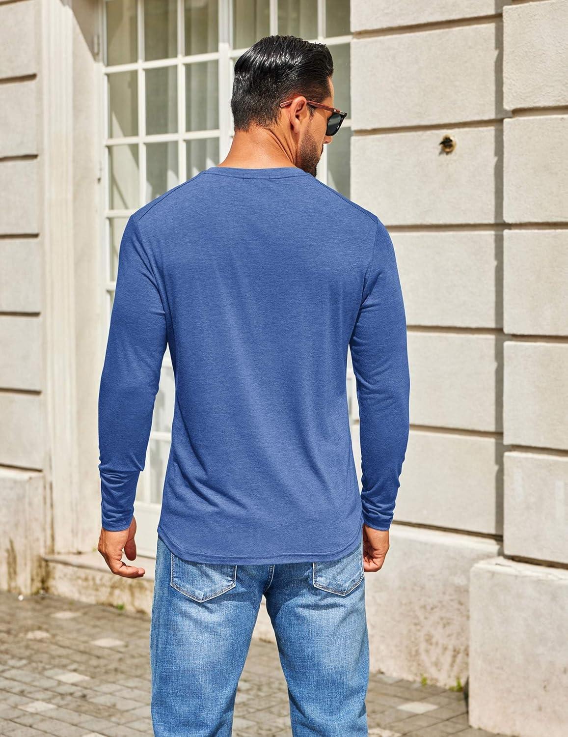 imageCOOFANDY Mens Henley Shirts Long Sleeve TShirt Lightweight Fashion Casual Pullover Tee ShirtRoyal Blue