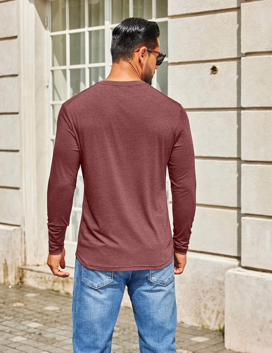 imageCOOFANDY Mens Henley Shirts Long Sleeve TShirt Lightweight Fashion Casual Pullover Tee ShirtWine Red