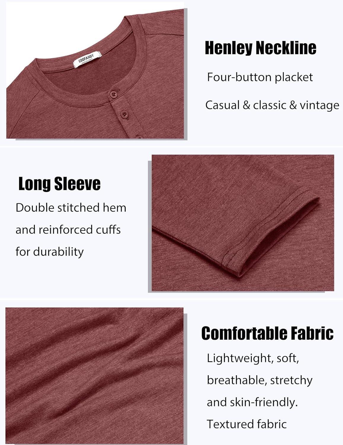 imageCOOFANDY Mens Henley Shirts Long Sleeve TShirt Lightweight Fashion Casual Pullover Tee ShirtWine Red