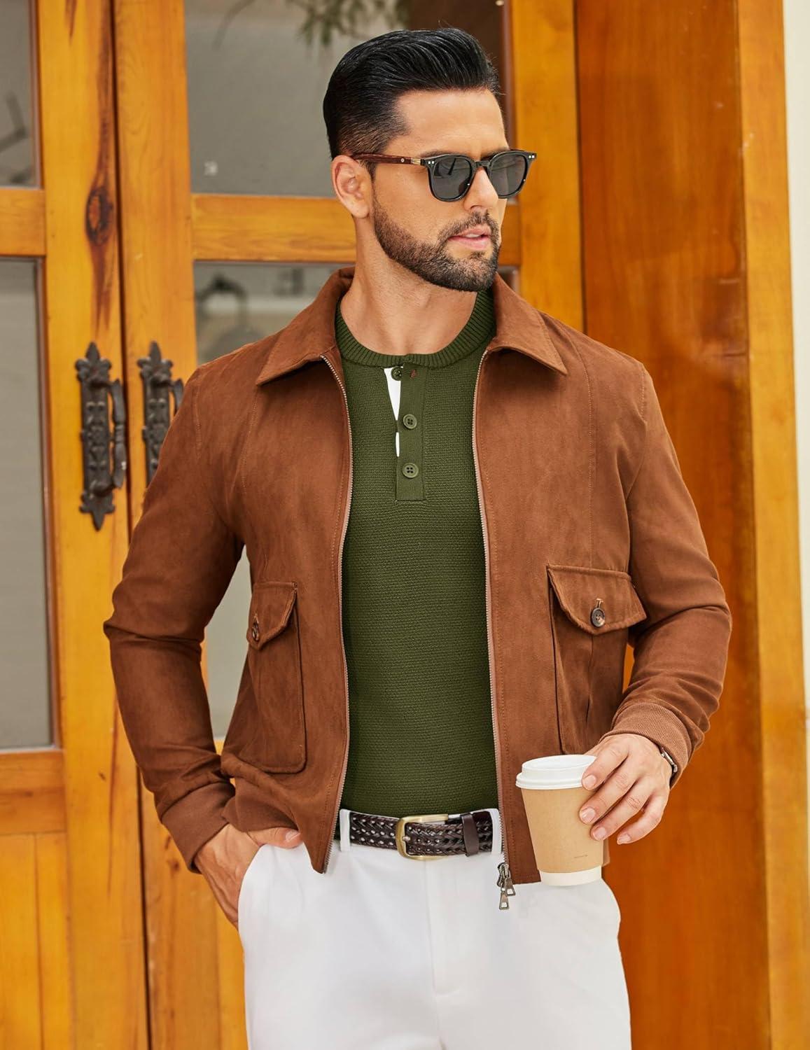 imageCOOFANDY Mens Henley Sweater Long Sleeve Textured Pullover Sweaters Casual Button Crewneck Knit SweaterArmy Green