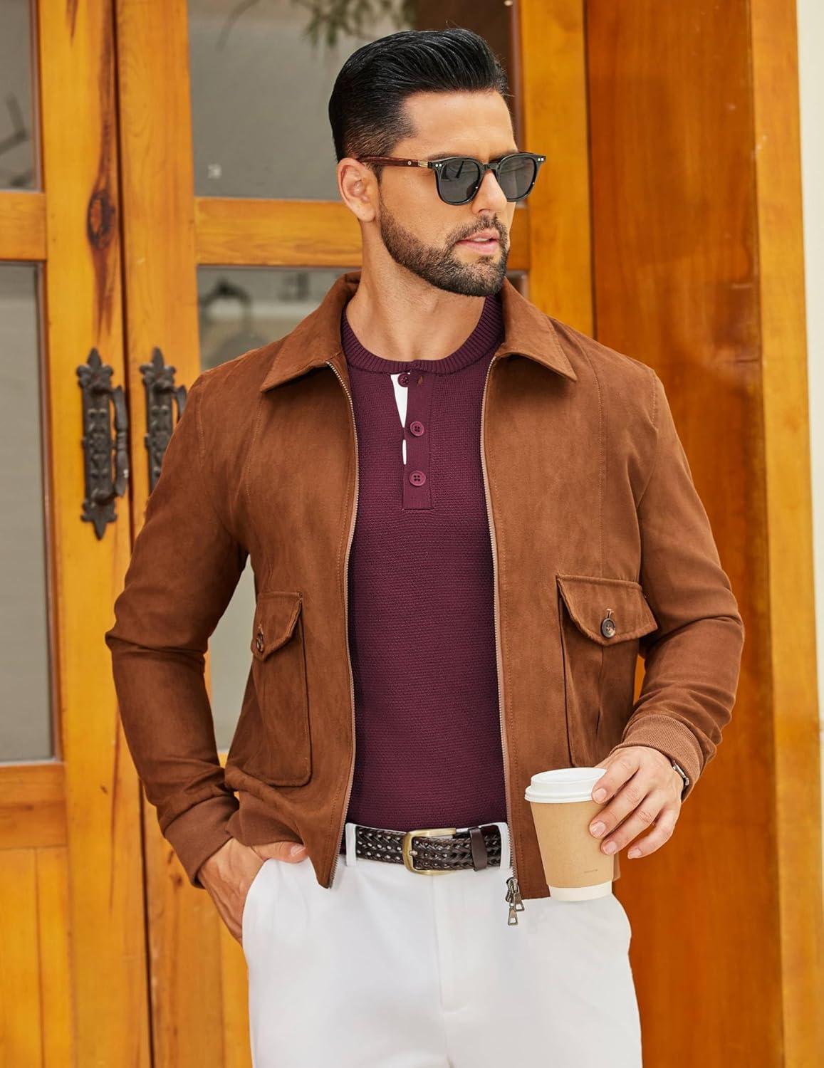 imageCOOFANDY Mens Henley Sweater Long Sleeve Textured Pullover Sweaters Casual Button Crewneck Knit SweaterWine Red