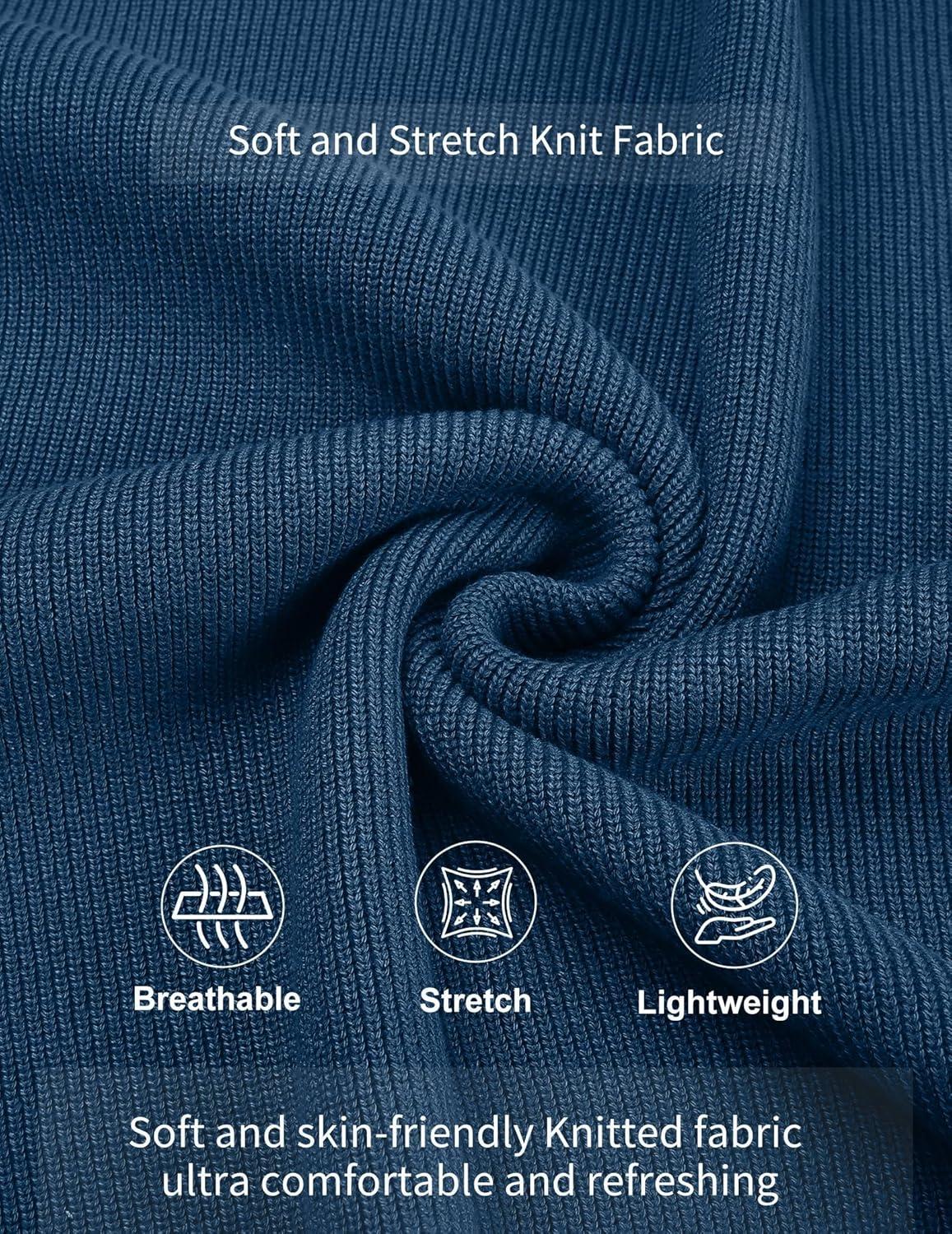 imageCOOFANDY Mens Knit Polo Sweater Long Sleeve Polo Sweaters Casual Knitted Button Collar Pullover SweaterBlue