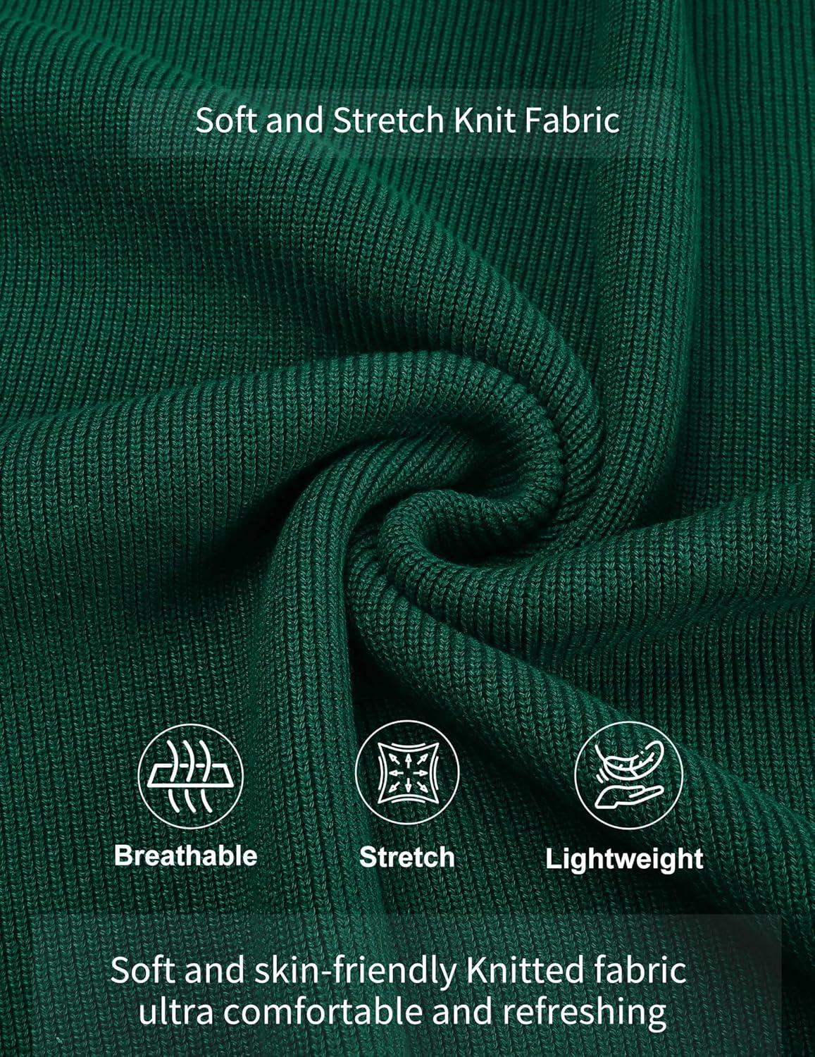 imageCOOFANDY Mens Knit Polo Sweater Long Sleeve Polo Sweaters Casual Knitted Button Collar Pullover SweaterDark Green