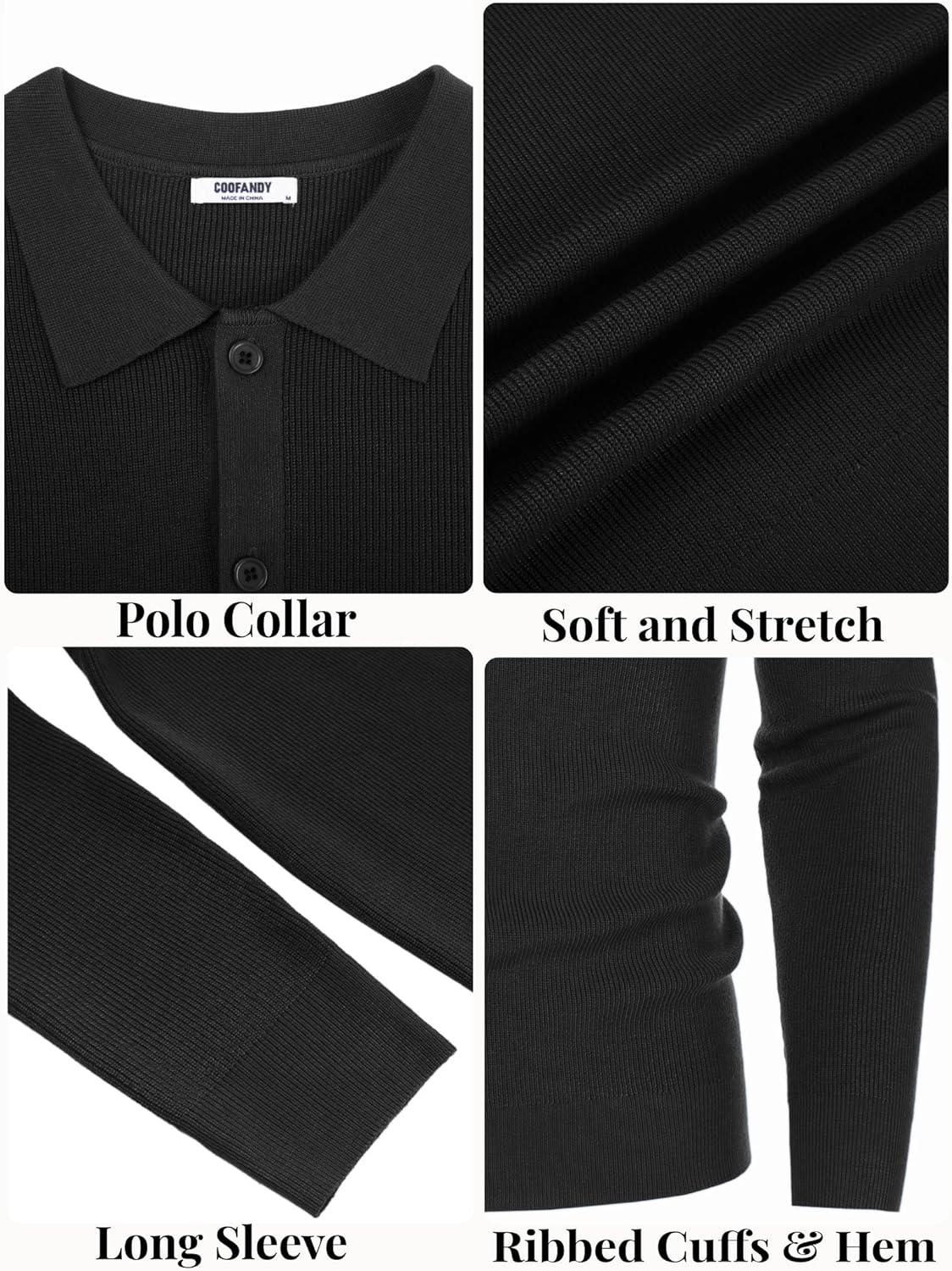 imageCOOFANDY Mens Knit Pullover Sweater Long Sleeve Casual Sweater Open Front Ribbed SweaterBlack