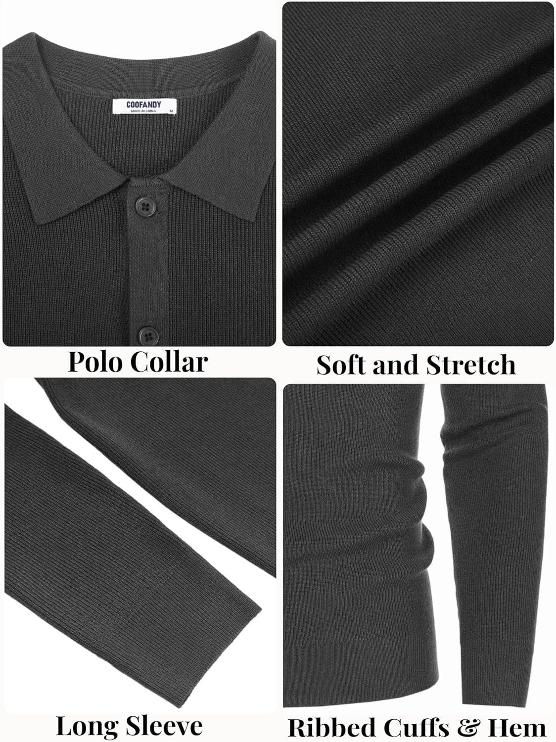 imageCOOFANDY Mens Knit Pullover Sweater Long Sleeve Casual Sweater Open Front Ribbed SweaterDark Gray