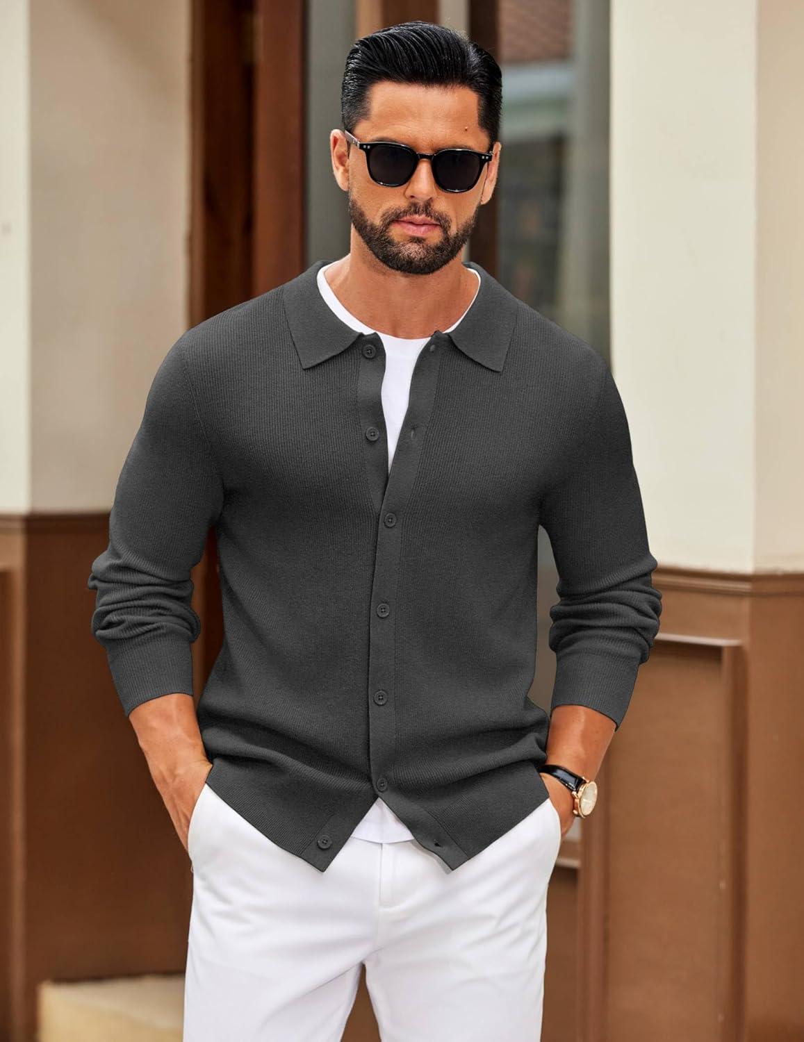 imageCOOFANDY Mens Knit Pullover Sweater Long Sleeve Casual Sweater Open Front Ribbed SweaterDark Gray