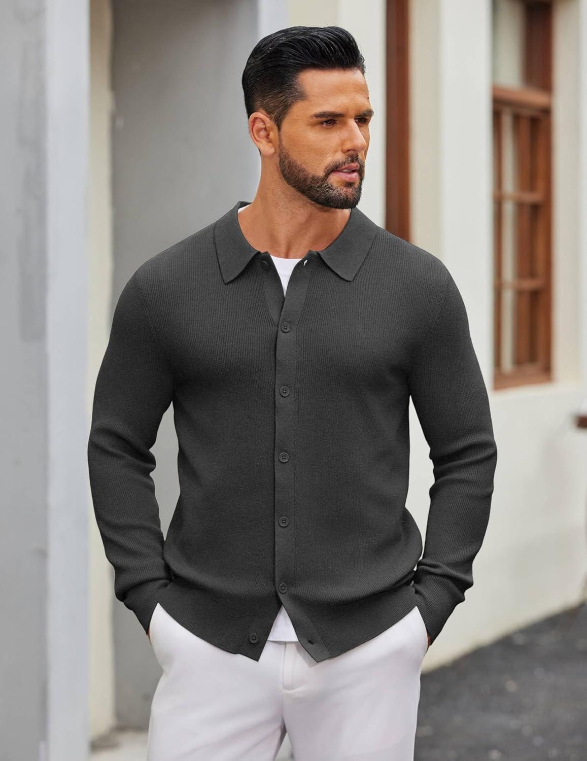 imageCOOFANDY Mens Knit Pullover Sweater Long Sleeve Casual Sweater Open Front Ribbed SweaterDark Gray