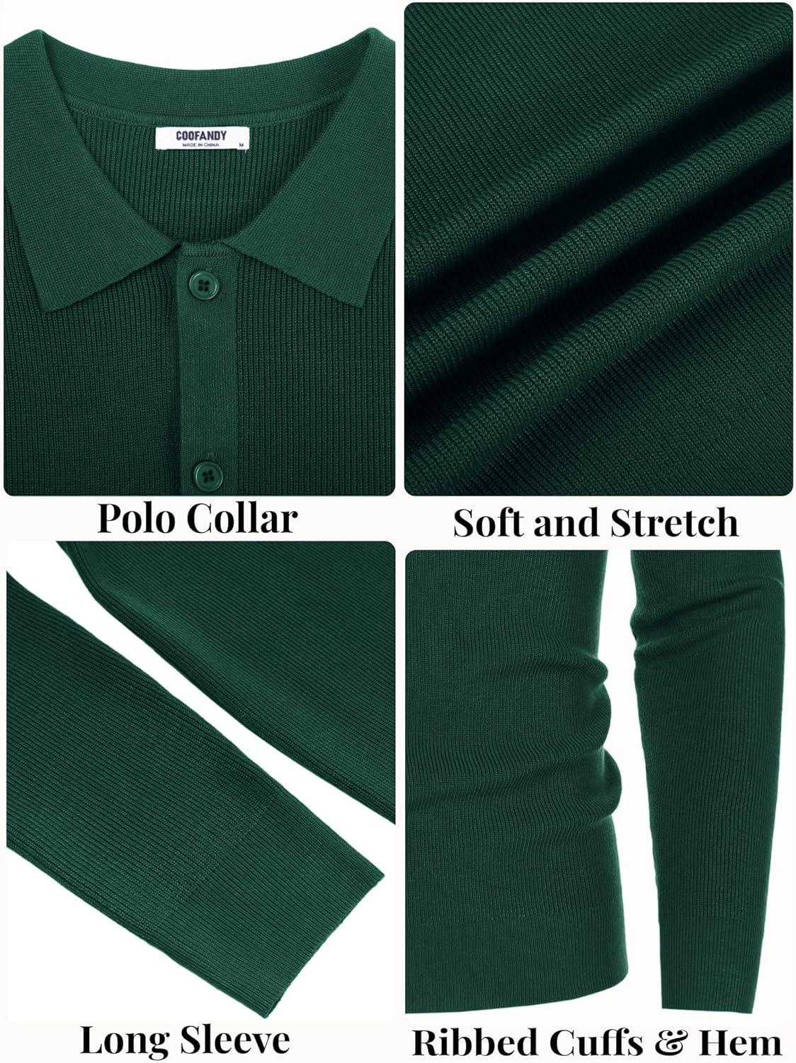 imageCOOFANDY Mens Knit Pullover Sweater Long Sleeve Casual Sweater Open Front Ribbed SweaterDark Green