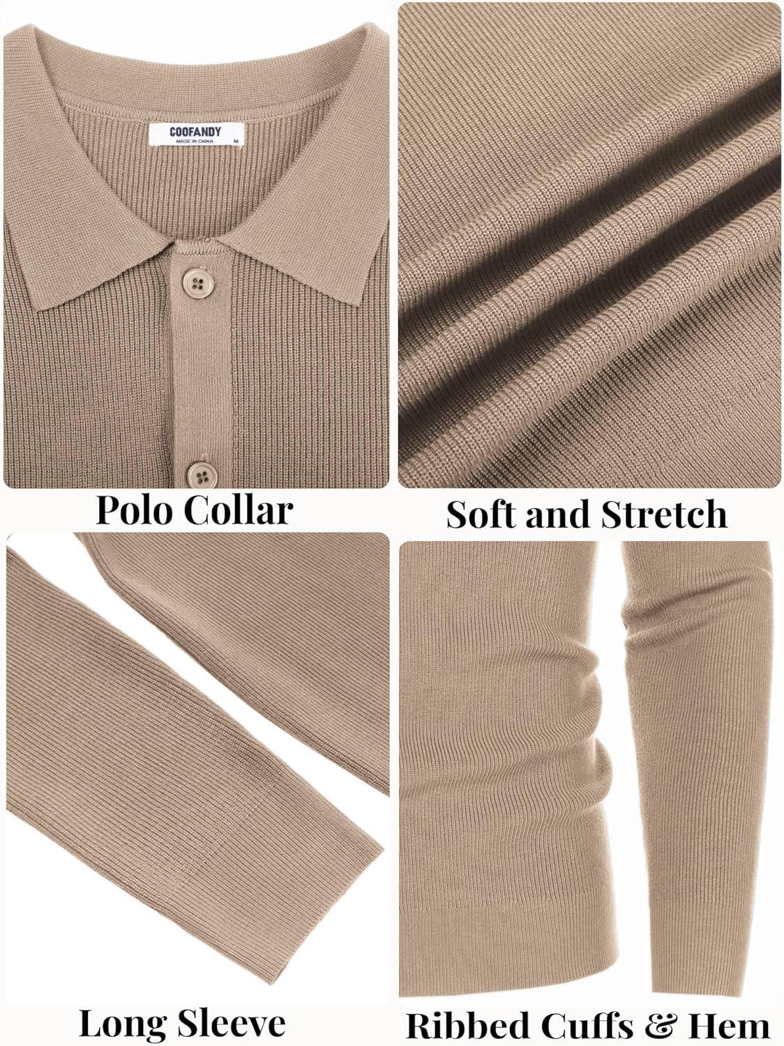 imageCOOFANDY Mens Knit Pullover Sweater Long Sleeve Casual Sweater Open Front Ribbed SweaterDark Khaki