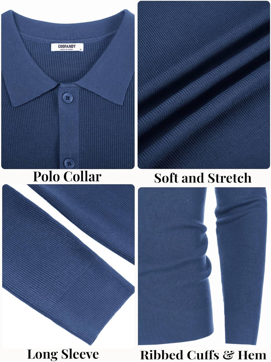 imageCOOFANDY Mens Knit Pullover Sweater Long Sleeve Casual Sweater Open Front Ribbed SweaterDenim Blue