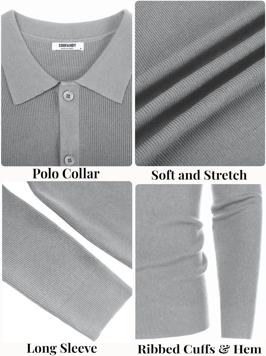 imageCOOFANDY Mens Knit Pullover Sweater Long Sleeve Casual Sweater Open Front Ribbed SweaterLight Gray