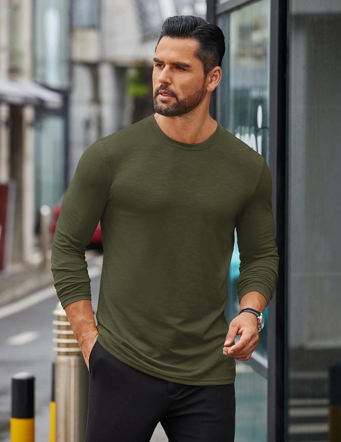 imageCOOFANDY Mens Long Sleeve T Shirts Casual Crew Neck Tee Shirts Lightweight Soft Pullover TopsArmy Green
