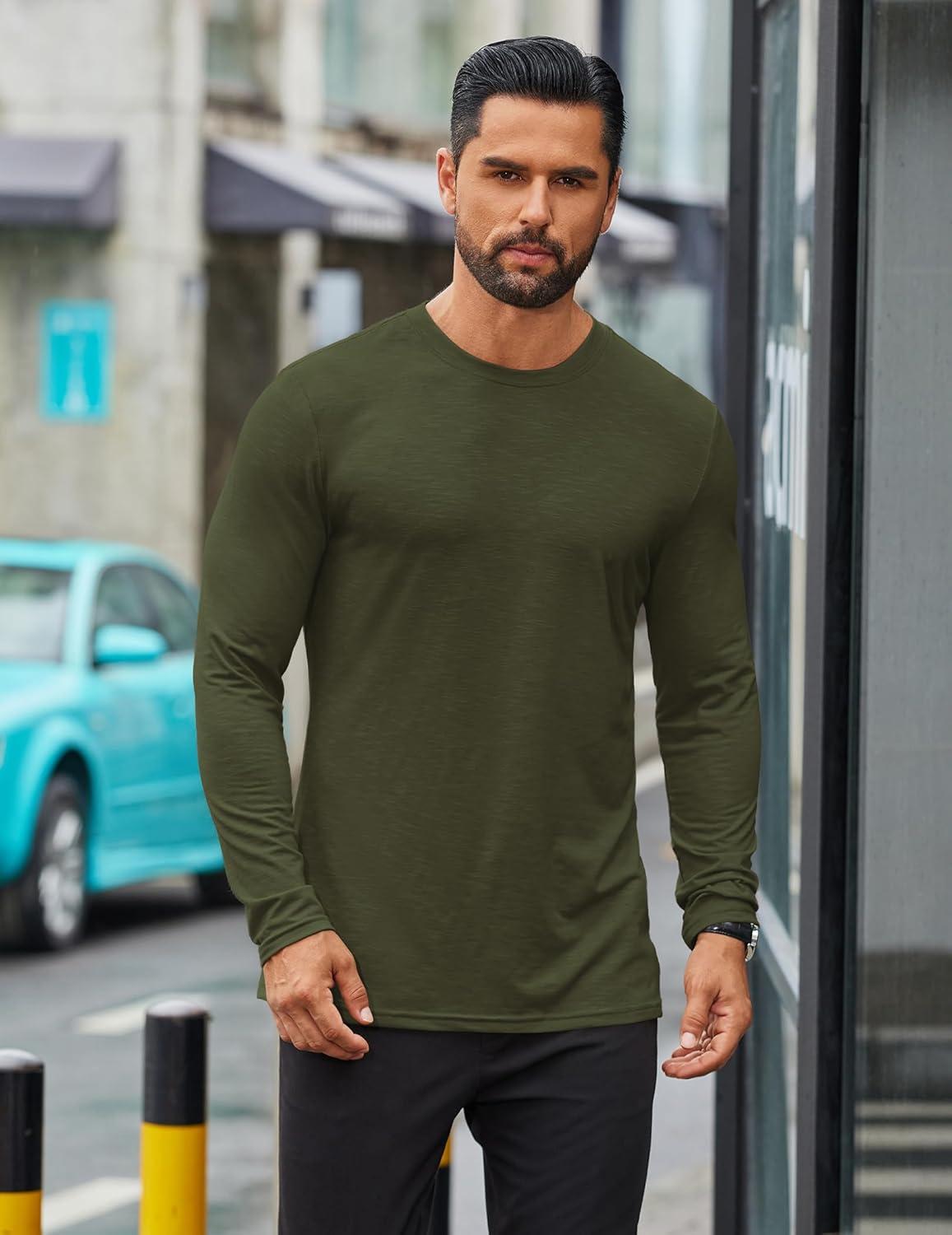imageCOOFANDY Mens Long Sleeve T Shirts Casual Crew Neck Tee Shirts Lightweight Soft Pullover TopsArmy Green