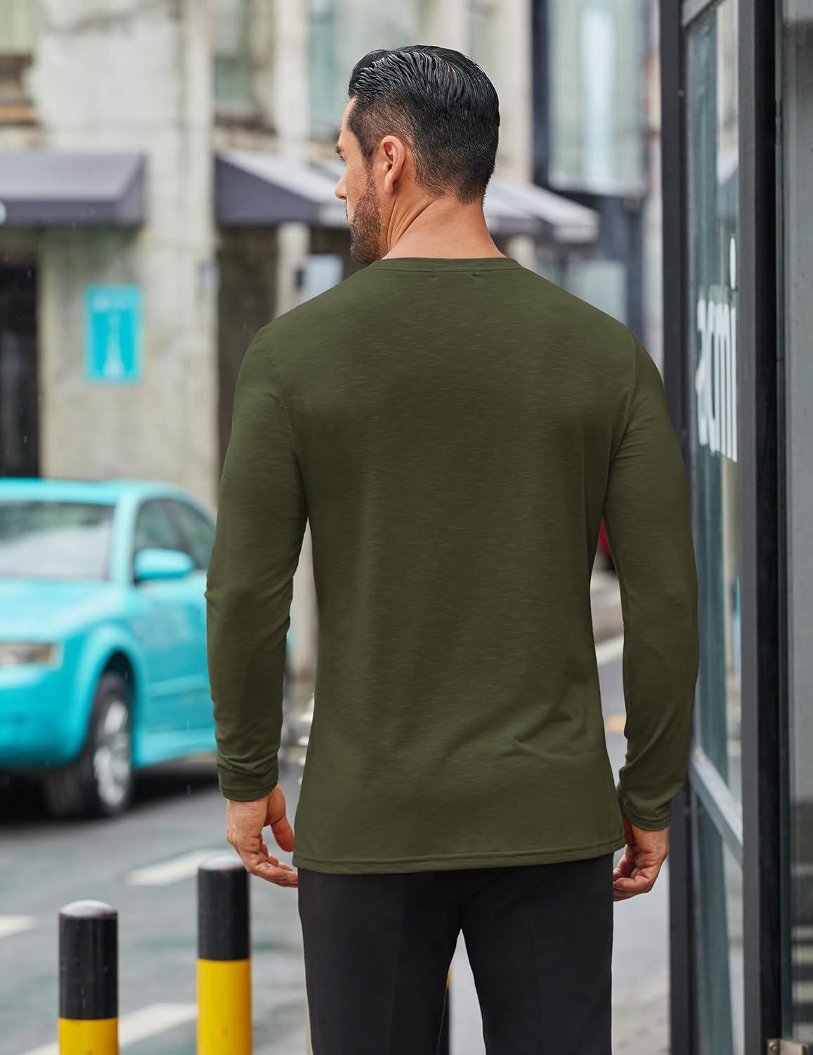 imageCOOFANDY Mens Long Sleeve T Shirts Casual Crew Neck Tee Shirts Lightweight Soft Pullover TopsArmy Green