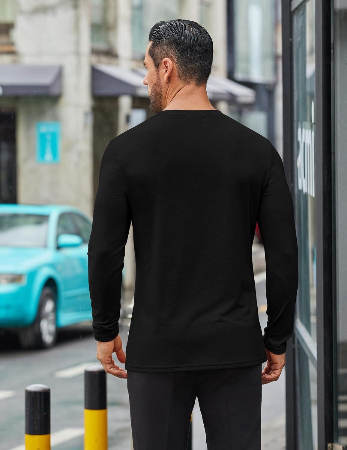 imageCOOFANDY Mens Long Sleeve T Shirts Casual Crew Neck Tee Shirts Lightweight Soft Pullover TopsBlack