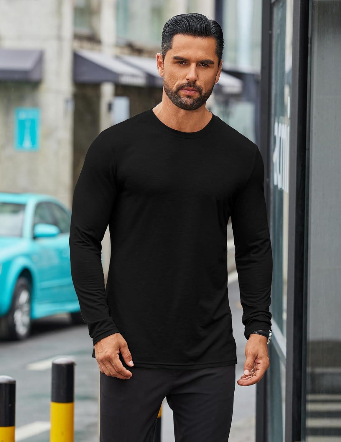 imageCOOFANDY Mens Long Sleeve T Shirts Casual Crew Neck Tee Shirts Lightweight Soft Pullover TopsBlack