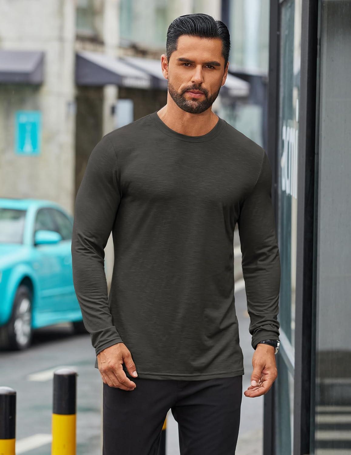 imageCOOFANDY Mens Long Sleeve T Shirts Casual Crew Neck Tee Shirts Lightweight Soft Pullover TopsDark Grey