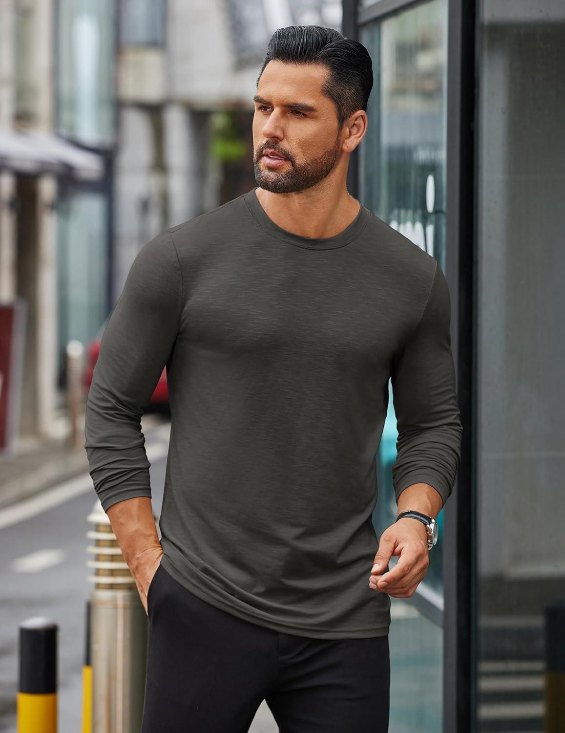 imageCOOFANDY Mens Long Sleeve T Shirts Casual Crew Neck Tee Shirts Lightweight Soft Pullover TopsDark Grey