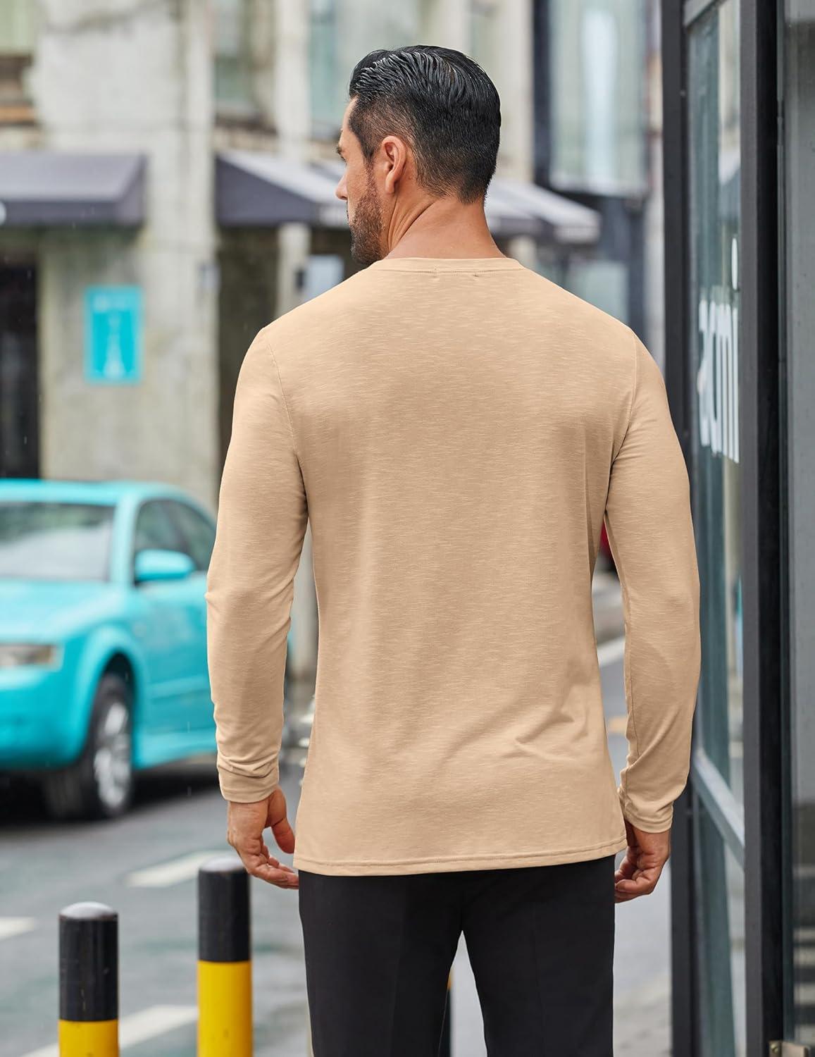 imageCOOFANDY Mens Long Sleeve T Shirts Casual Crew Neck Tee Shirts Lightweight Soft Pullover TopsKhaki