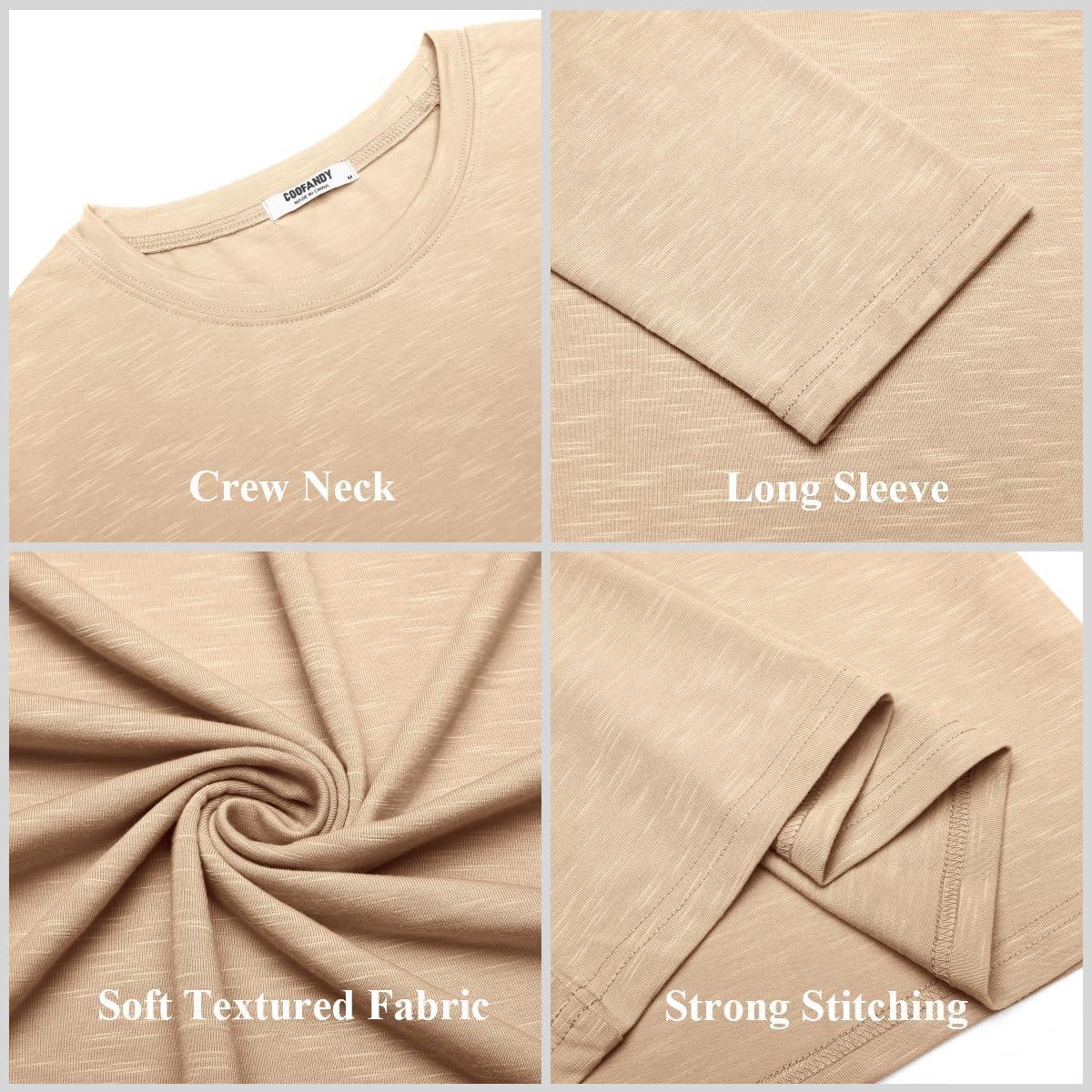 imageCOOFANDY Mens Long Sleeve T Shirts Casual Crew Neck Tee Shirts Lightweight Soft Pullover TopsKhaki