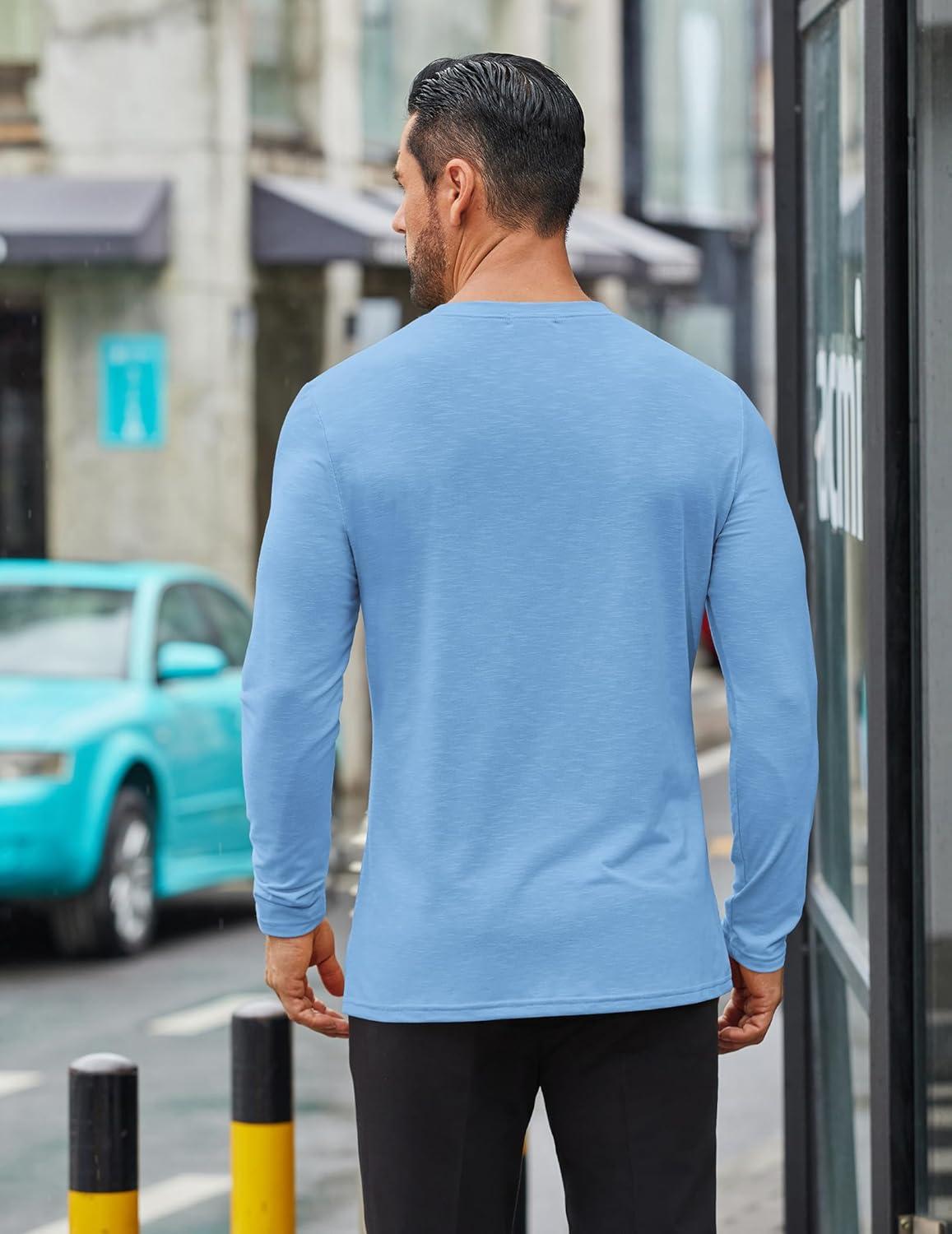 imageCOOFANDY Mens Long Sleeve T Shirts Casual Crew Neck Tee Shirts Lightweight Soft Pullover TopsLight Blue