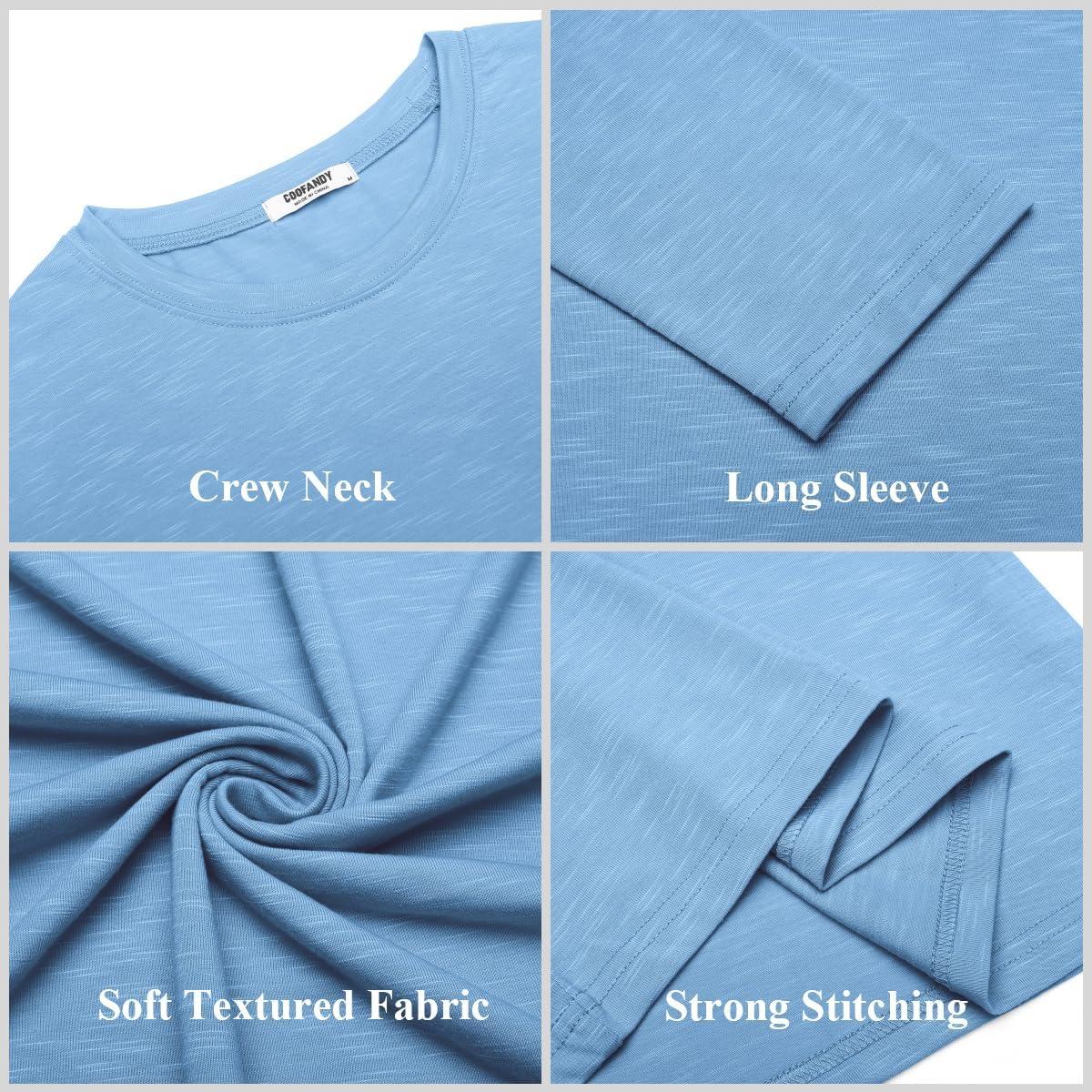 imageCOOFANDY Mens Long Sleeve T Shirts Casual Crew Neck Tee Shirts Lightweight Soft Pullover TopsLight Blue