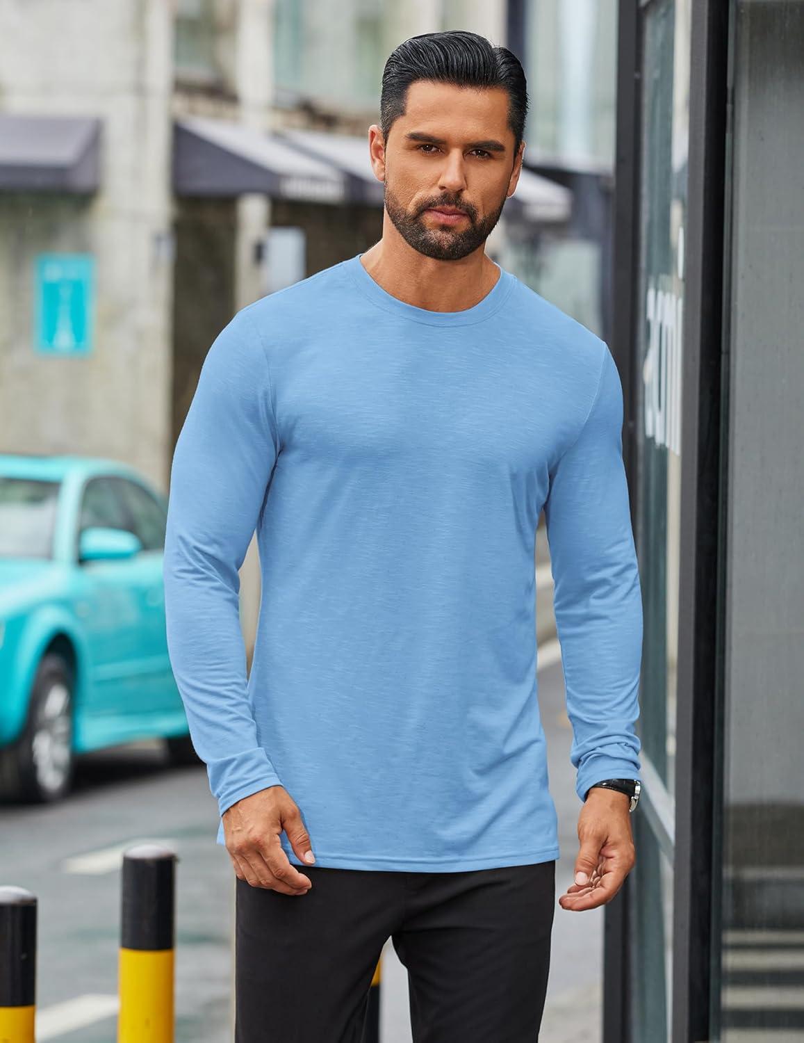 imageCOOFANDY Mens Long Sleeve T Shirts Casual Crew Neck Tee Shirts Lightweight Soft Pullover TopsLight Blue
