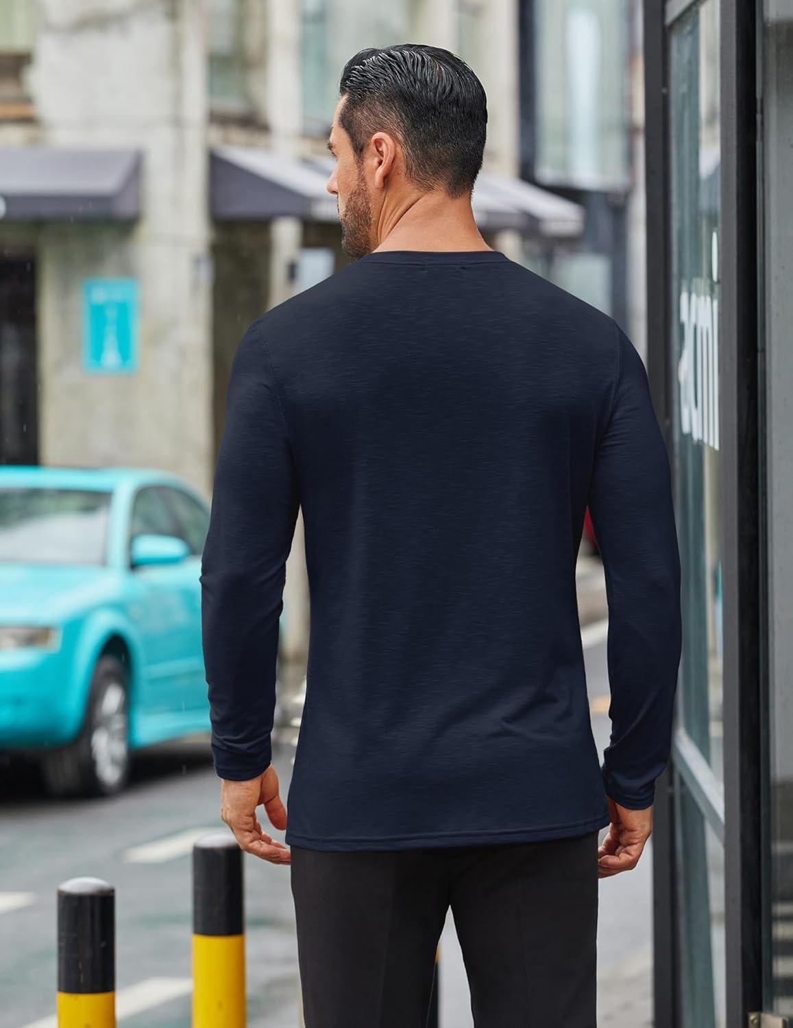 imageCOOFANDY Mens Long Sleeve T Shirts Casual Crew Neck Tee Shirts Lightweight Soft Pullover TopsNavy Blue