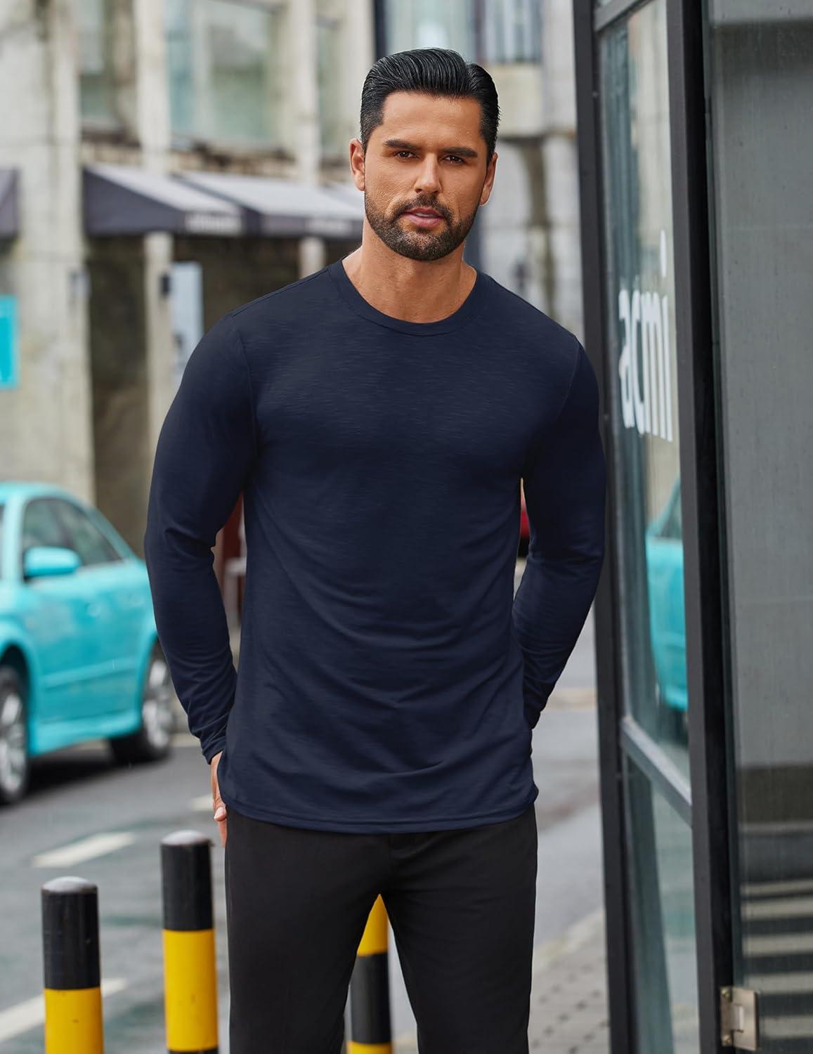 imageCOOFANDY Mens Long Sleeve T Shirts Casual Crew Neck Tee Shirts Lightweight Soft Pullover TopsNavy Blue