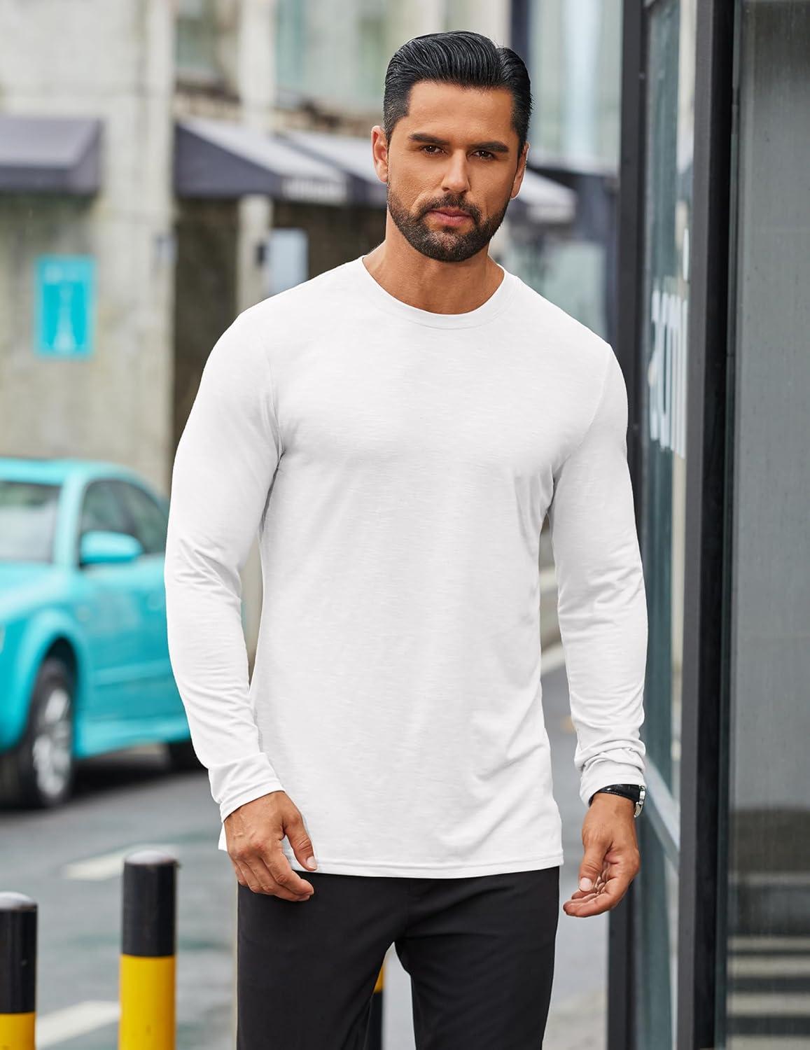 imageCOOFANDY Mens Long Sleeve T Shirts Casual Crew Neck Tee Shirts Lightweight Soft Pullover TopsWhite