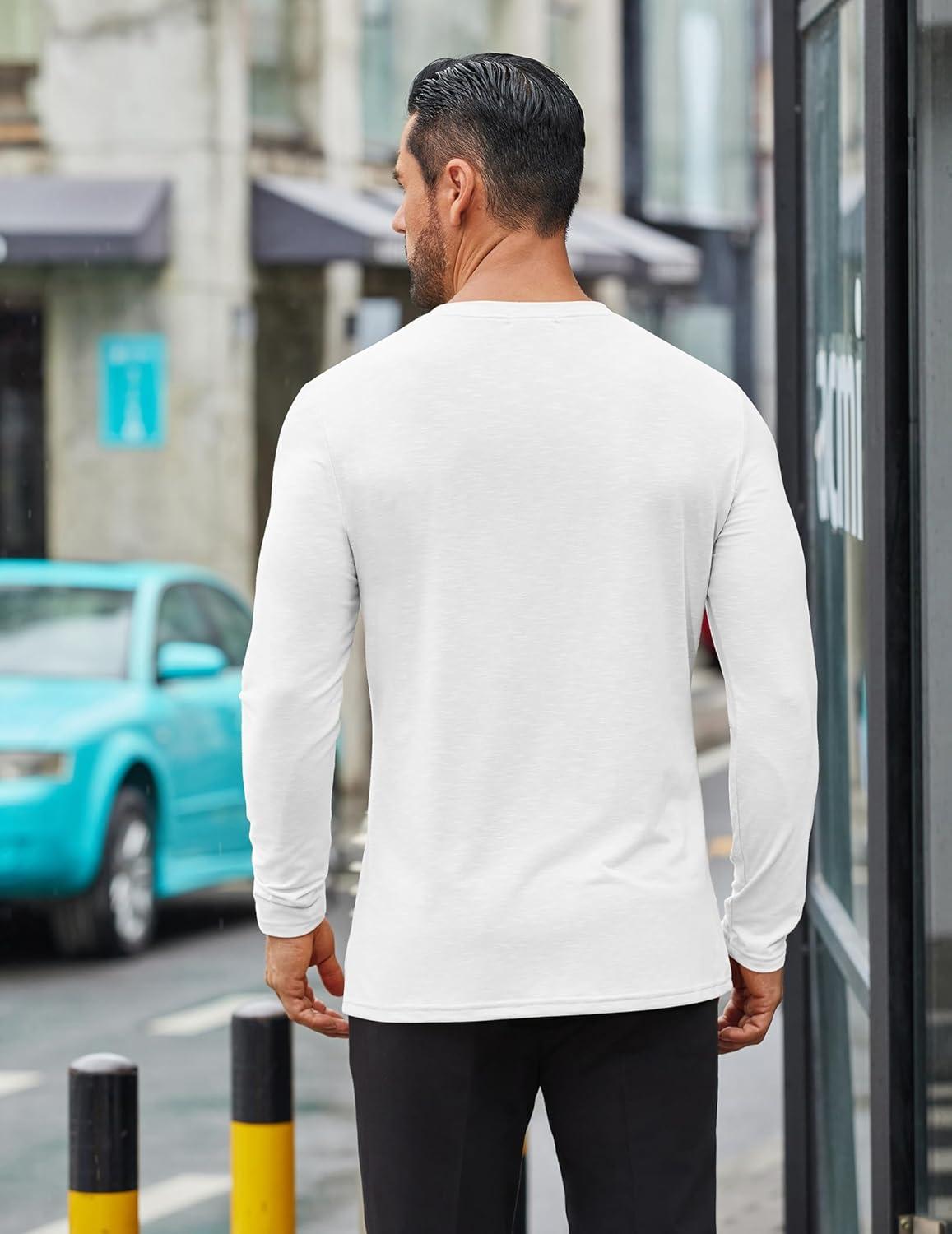 imageCOOFANDY Mens Long Sleeve T Shirts Casual Crew Neck Tee Shirts Lightweight Soft Pullover TopsWhite