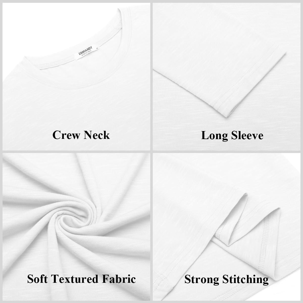 imageCOOFANDY Mens Long Sleeve T Shirts Casual Crew Neck Tee Shirts Lightweight Soft Pullover TopsWhite