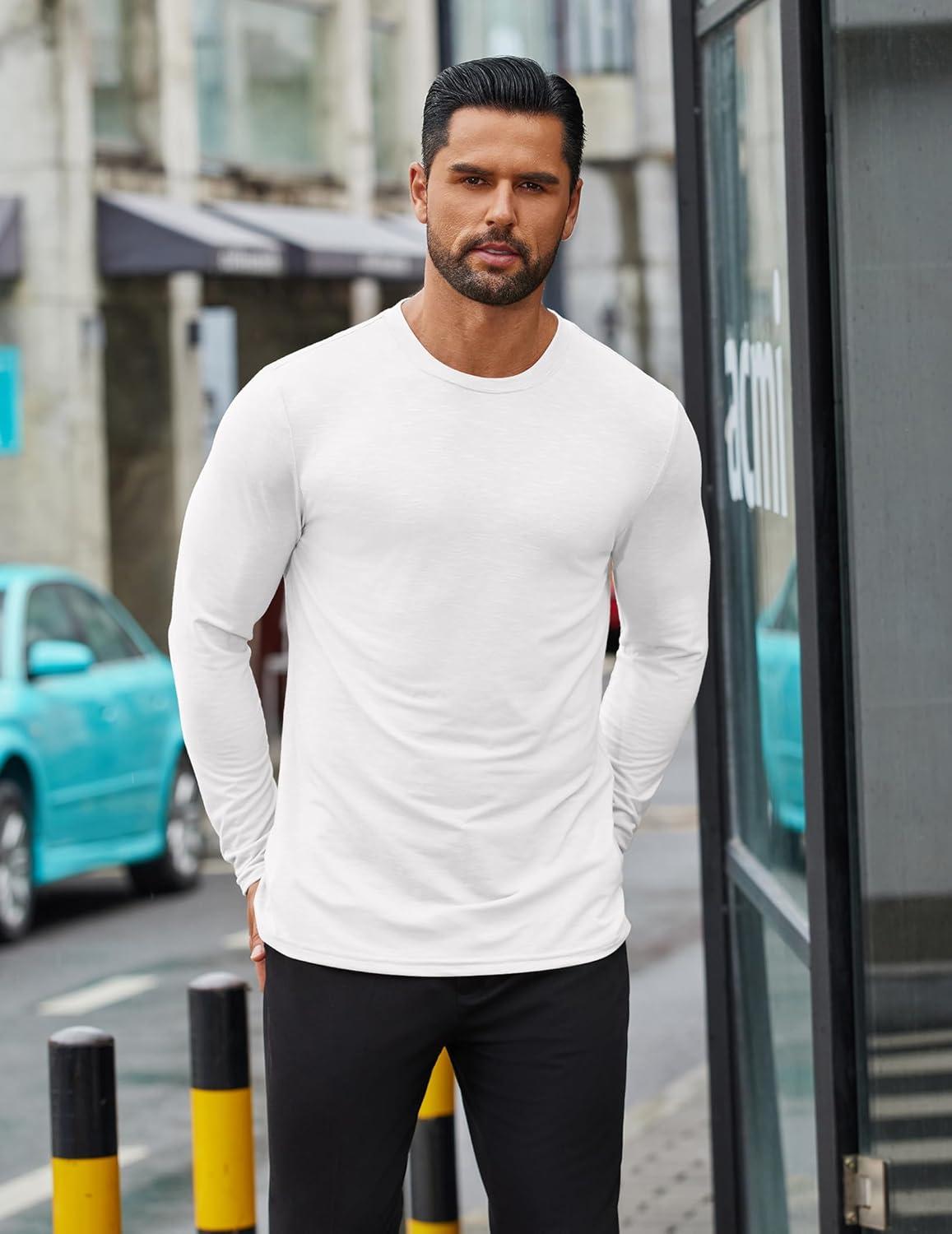 imageCOOFANDY Mens Long Sleeve T Shirts Casual Crew Neck Tee Shirts Lightweight Soft Pullover TopsWhite