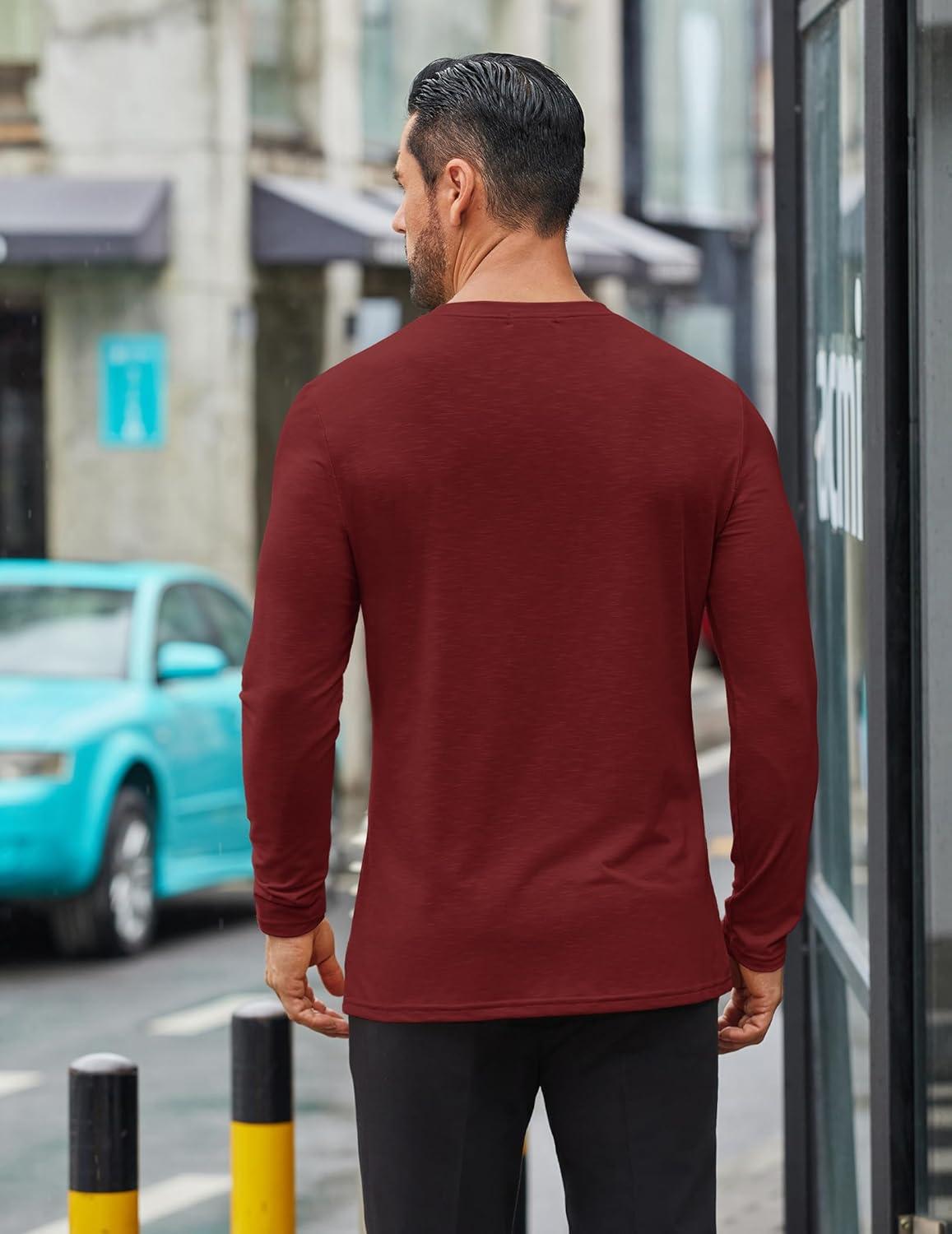 imageCOOFANDY Mens Long Sleeve T Shirts Casual Crew Neck Tee Shirts Lightweight Soft Pullover TopsWine Red